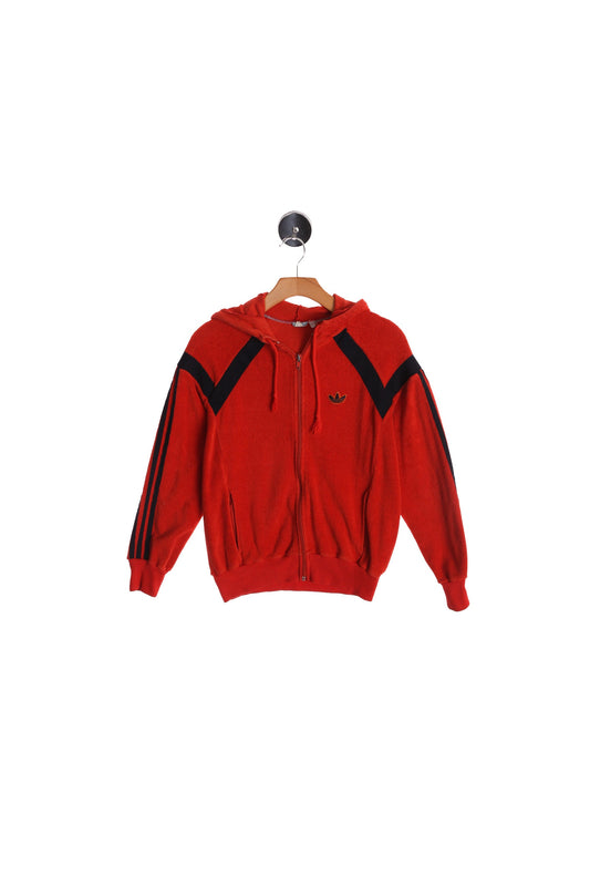 Vintage Adidas Hoodie - Red Terrycloth and Blue Detail Hoodie - Era 70's - 80's