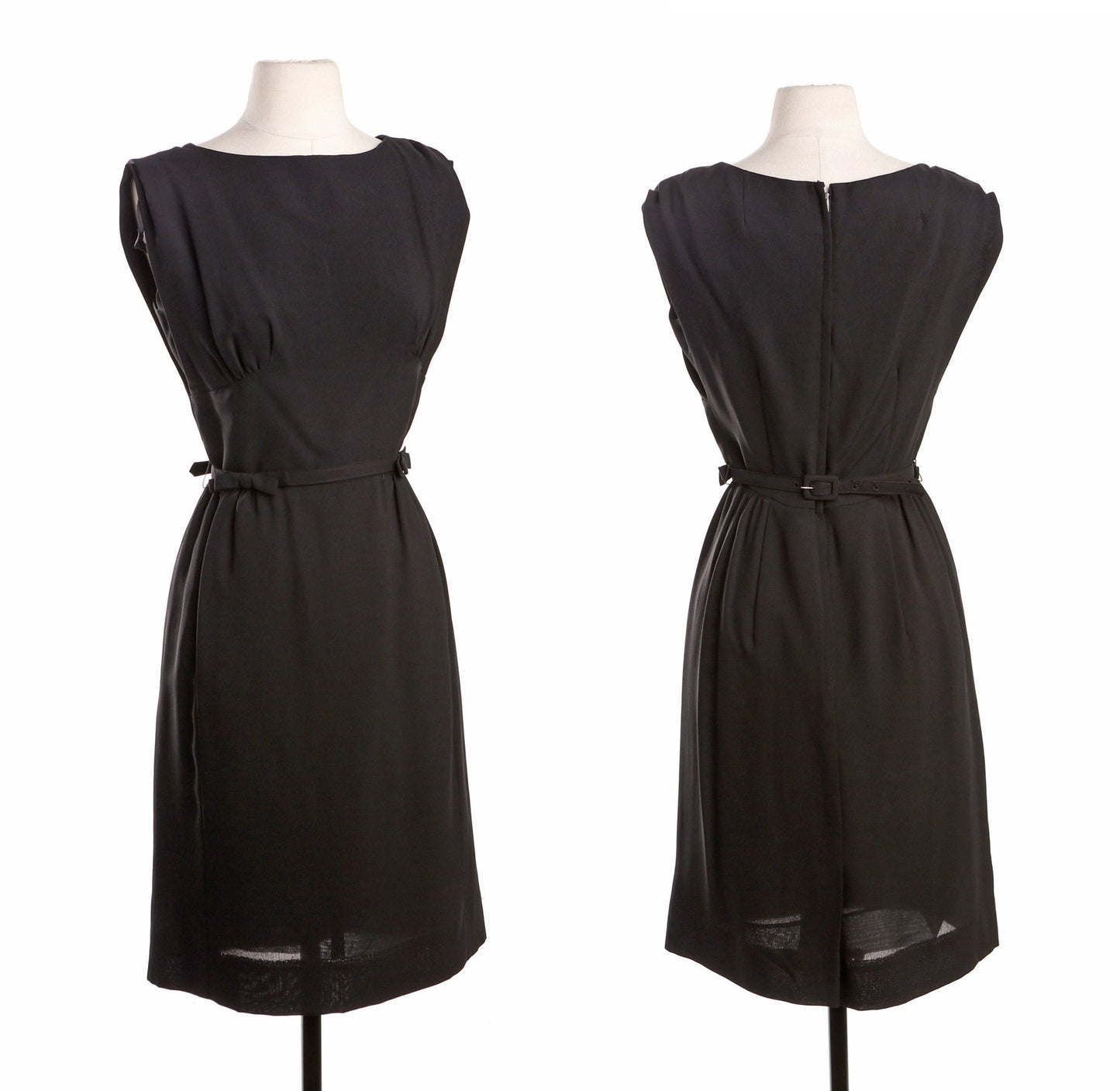 Vintage Black Casual Dress with Waist Belt