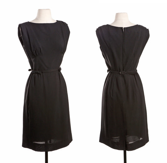 Vintage Black Casual Dress with Waist Belt