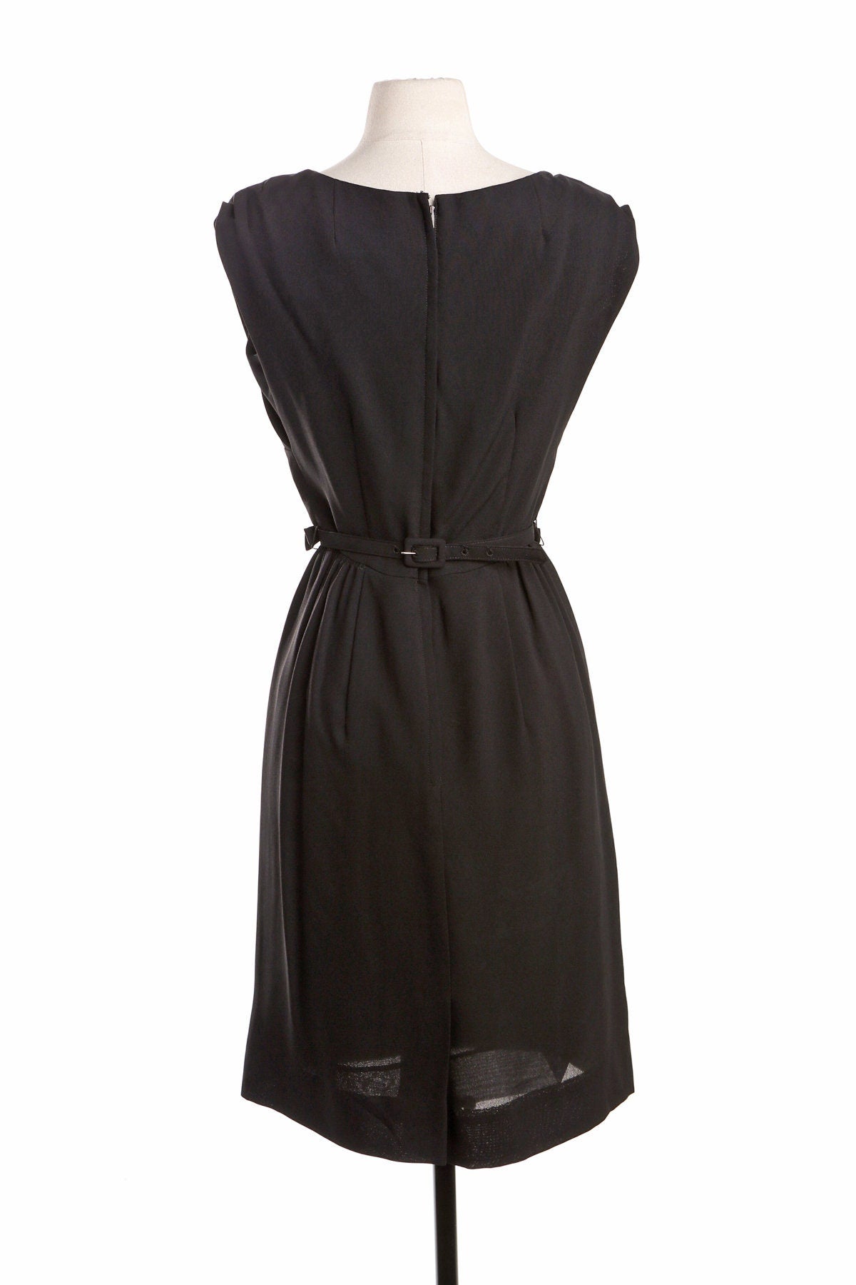 Vintage Black Casual Dress with Waist Belt