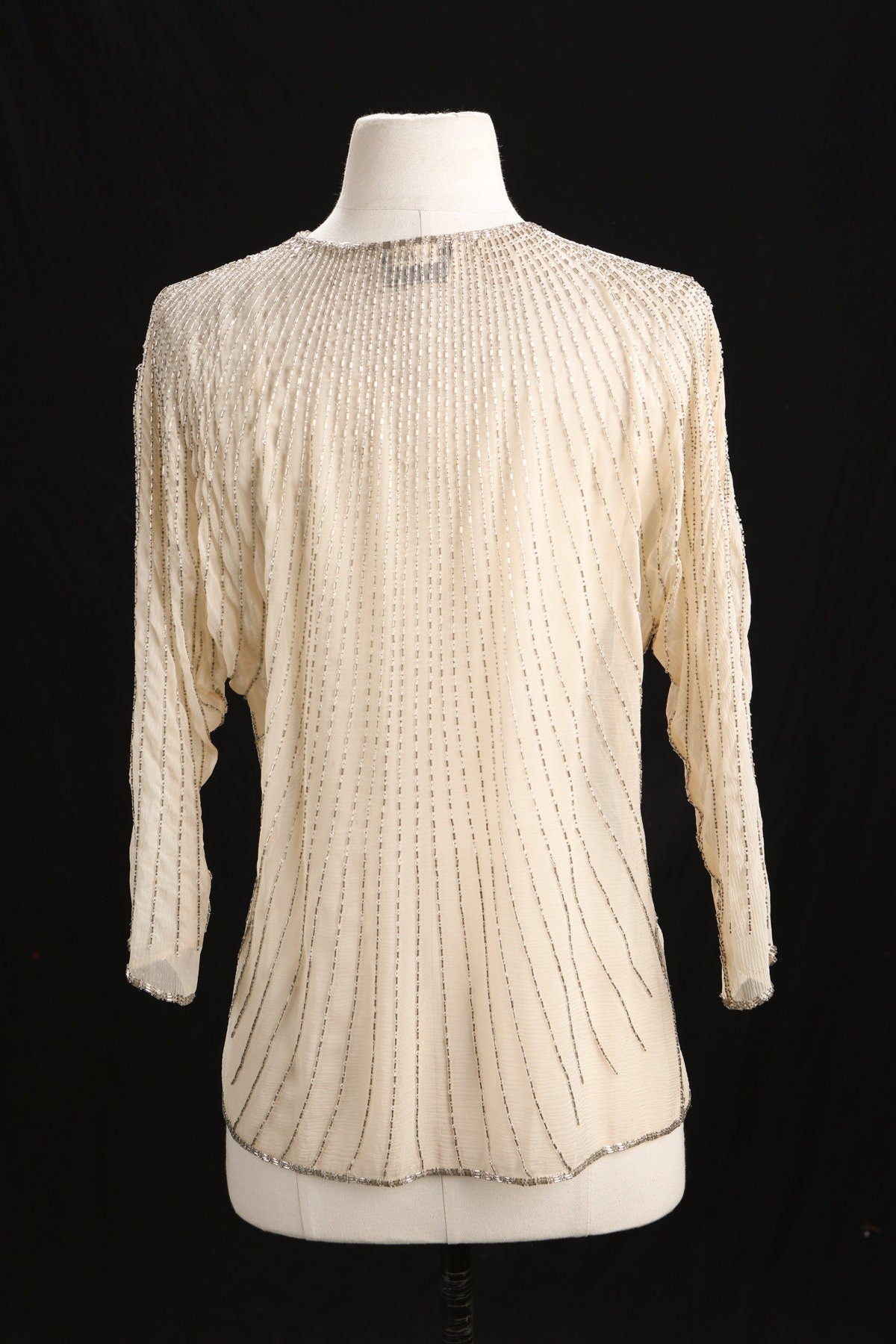 Vintage Women Beige Sequin Open Blouse with Silver Beads by Sister Max