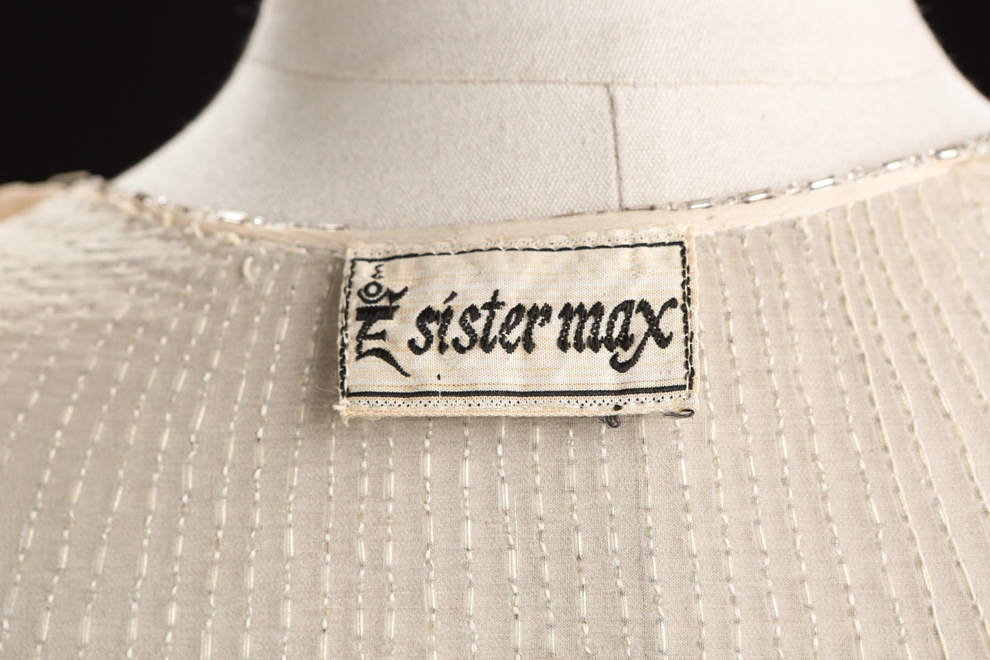 Vintage Women Beige Sequin Open Blouse with Silver Beads by Sister Max