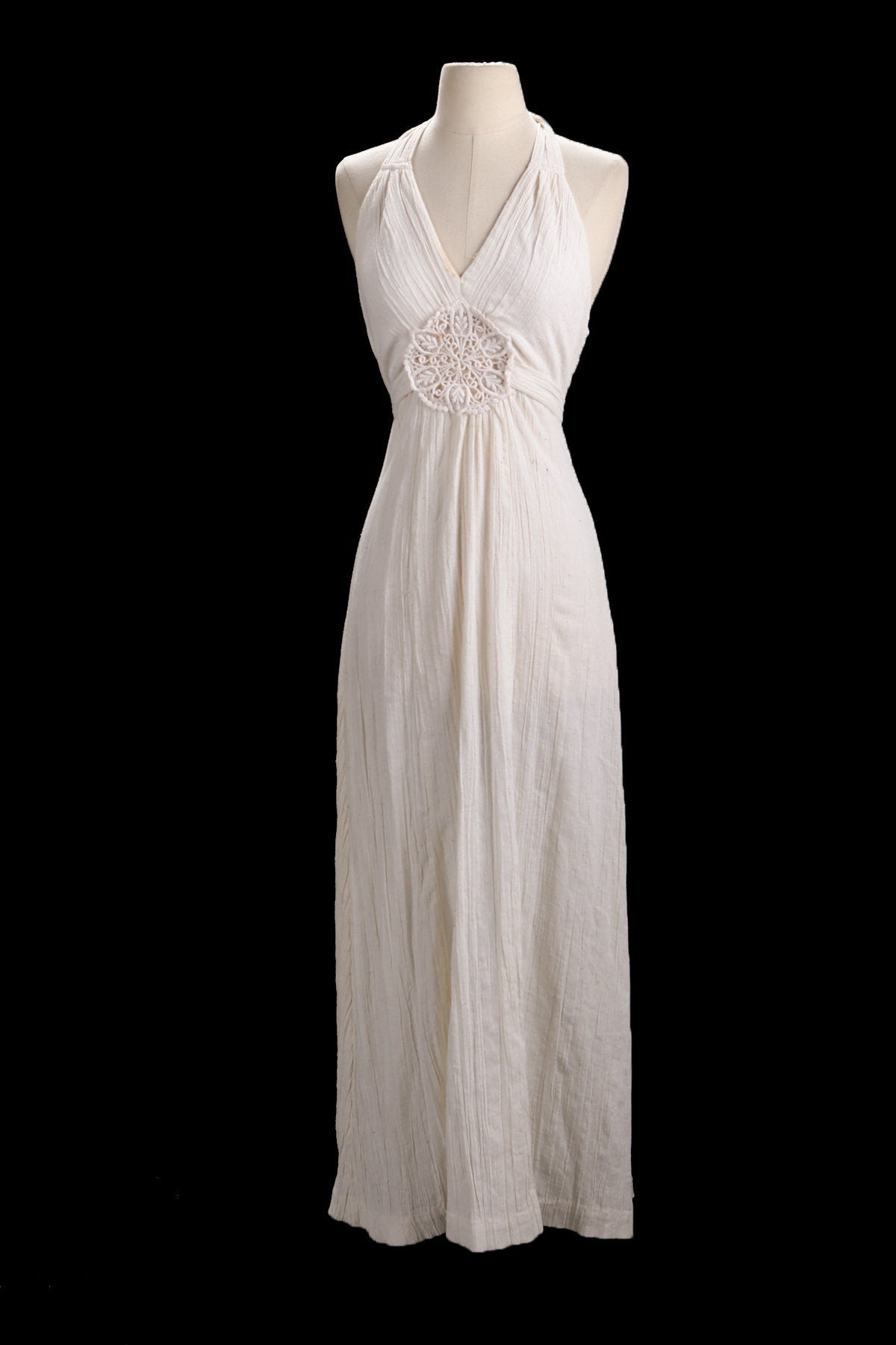 70's Long Summer Cotton Halter Dress