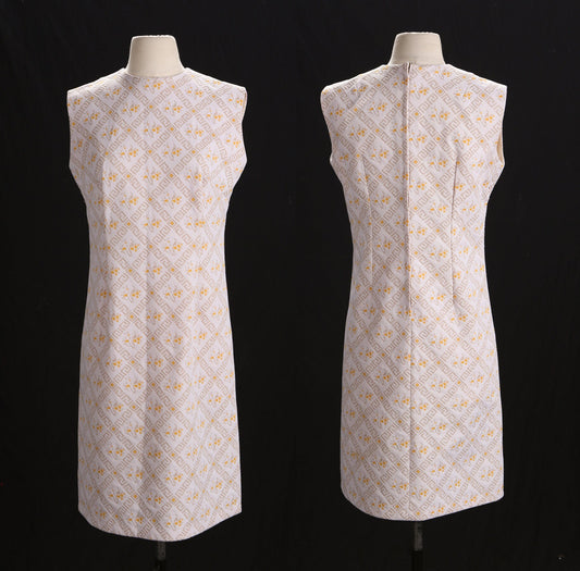 70's White Sleeveless Floral Print Summer Dress