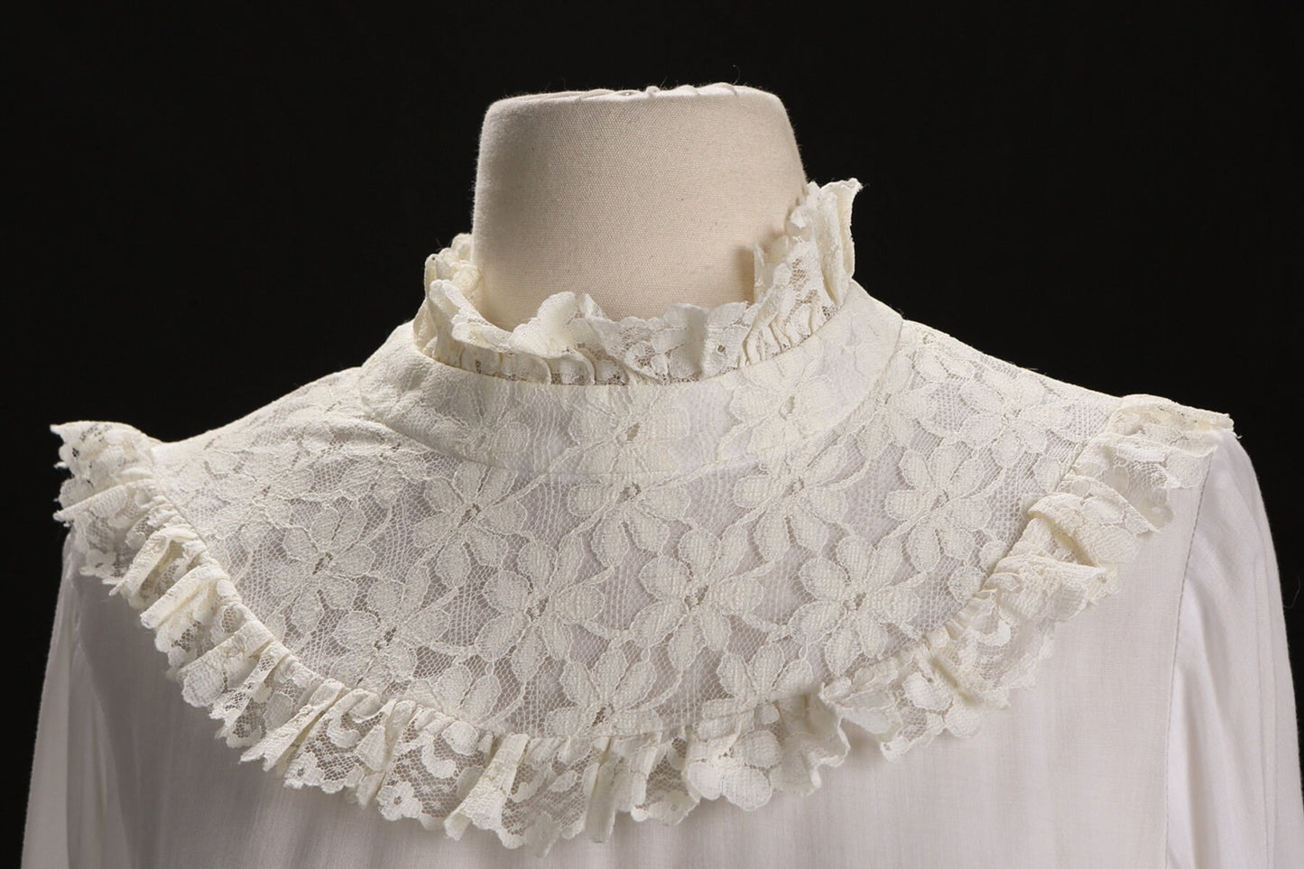 Vintage White Blouse with Lace Collar and Sleeves