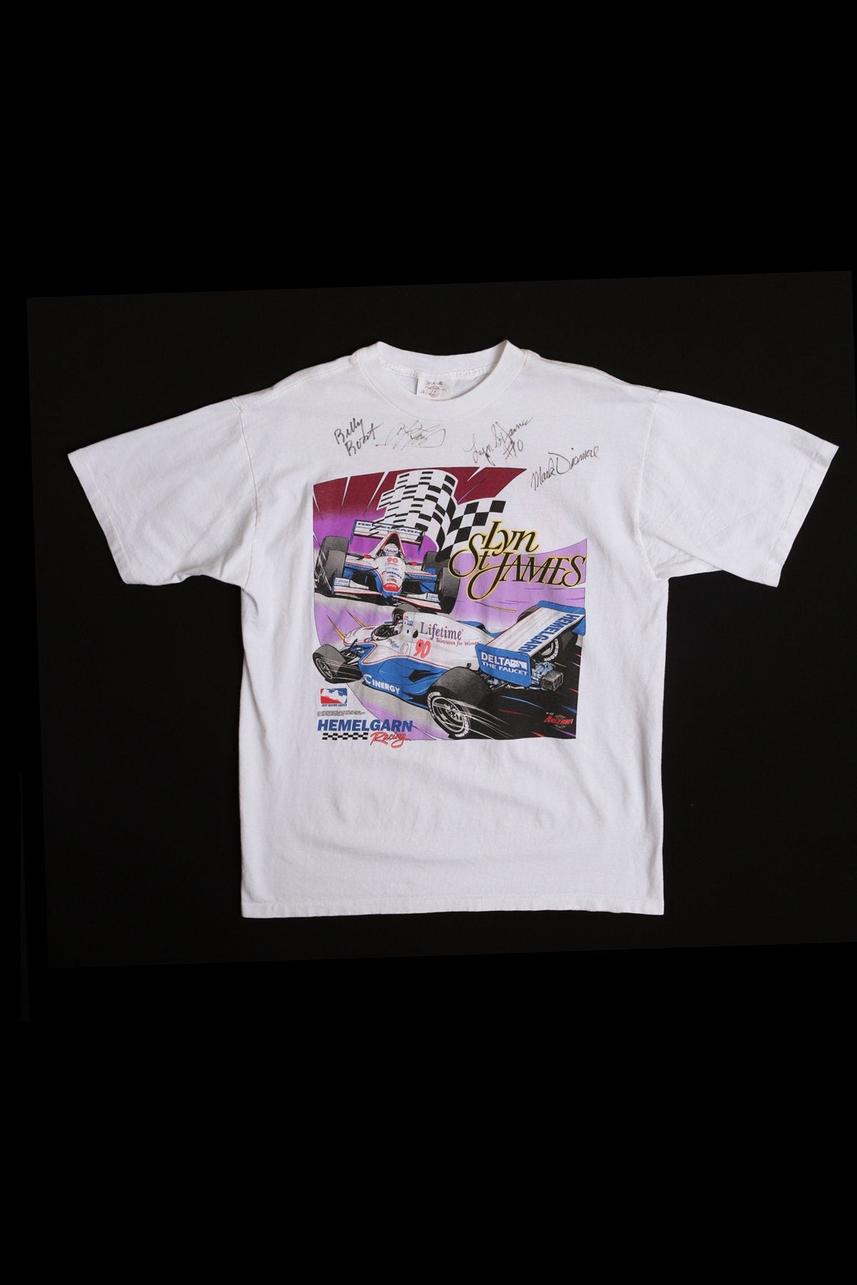 Saint Lyn James Vintage White Graphic T-shirt - Hemelgarn Racing - Formula One