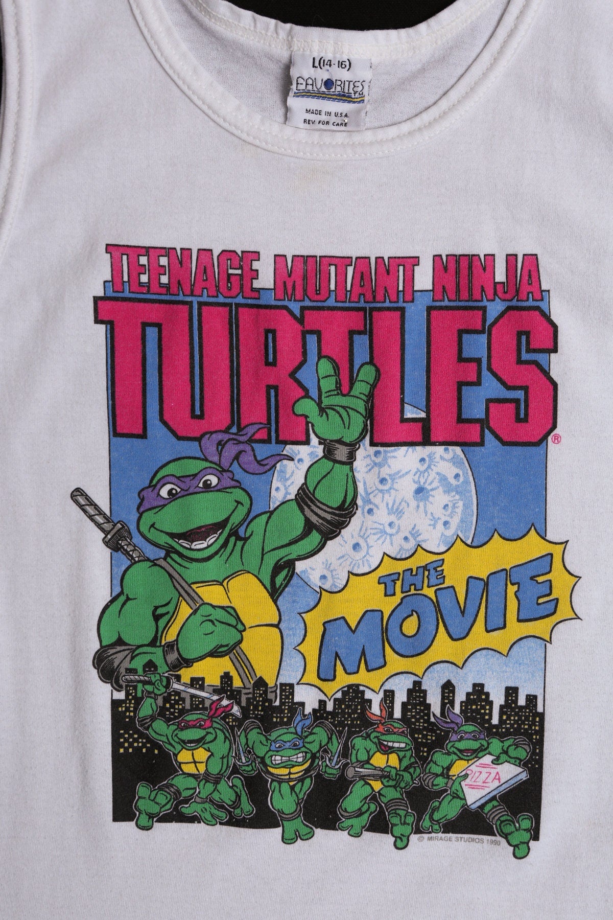 Vintage Cartoon White Graphic Tank Top - Teenage Mutant Ninja Turtles Print