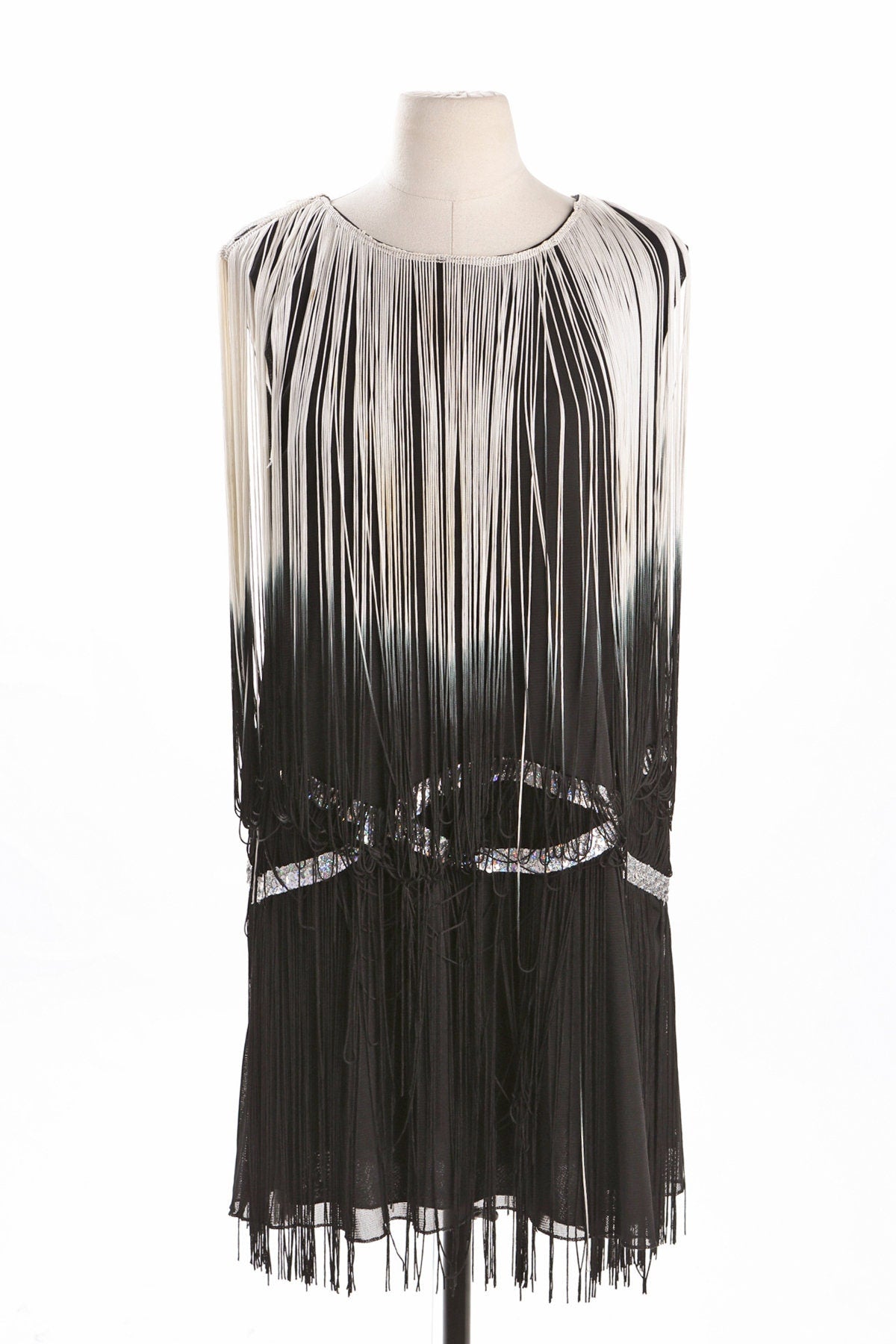 Black and White Flapper Dress with Silver Waist Details
