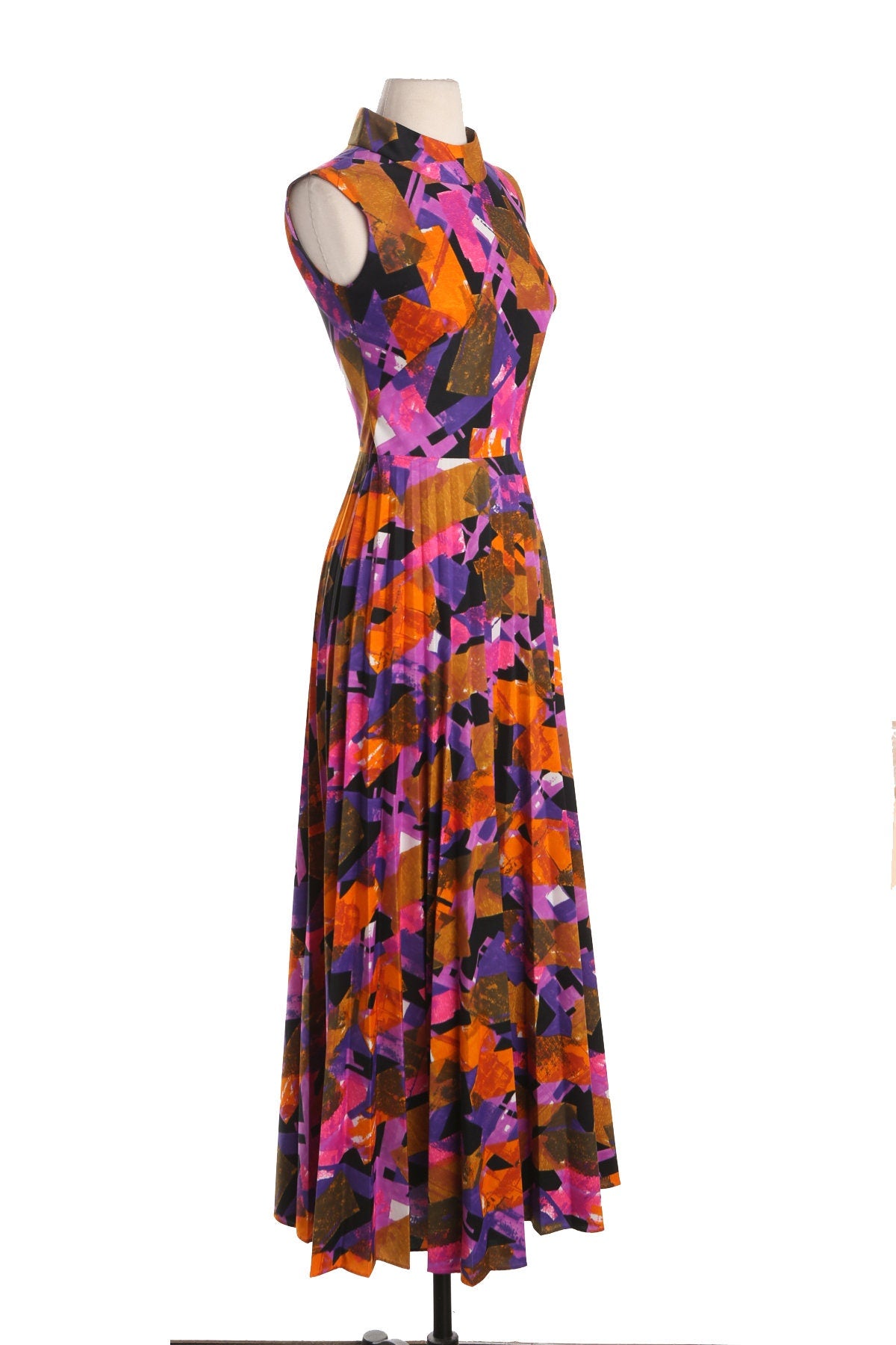 70's Long Geometric Print Pink Summer Dress