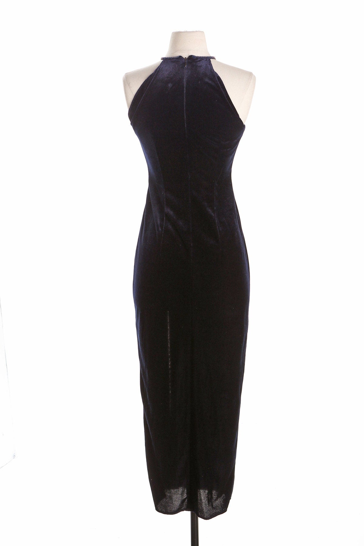 90's Black Velvet Party Dress with Blue Sequin Detail