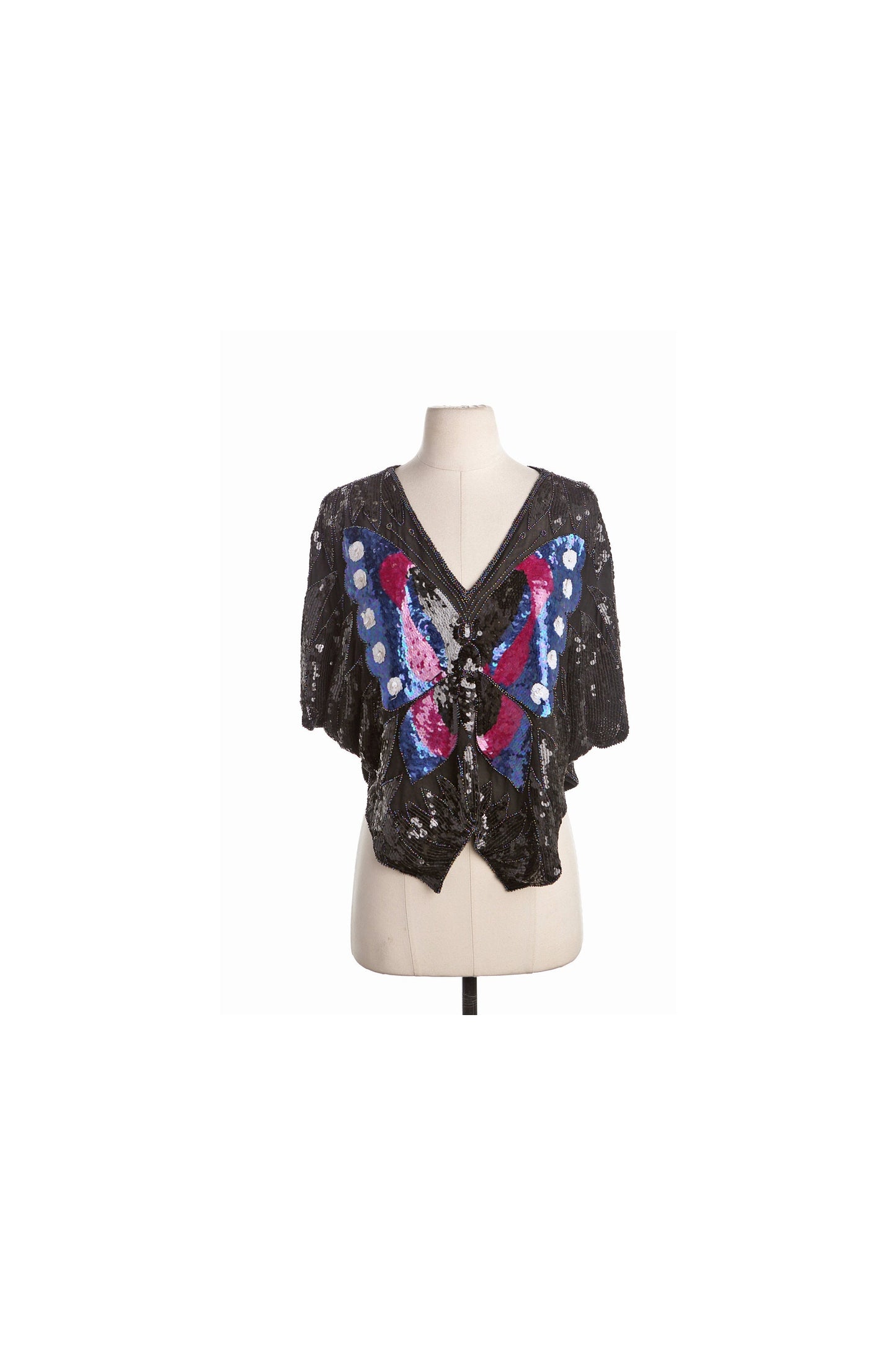 Vintage Black Sequin Top with Butterfly Design - Era (80's - 90's)