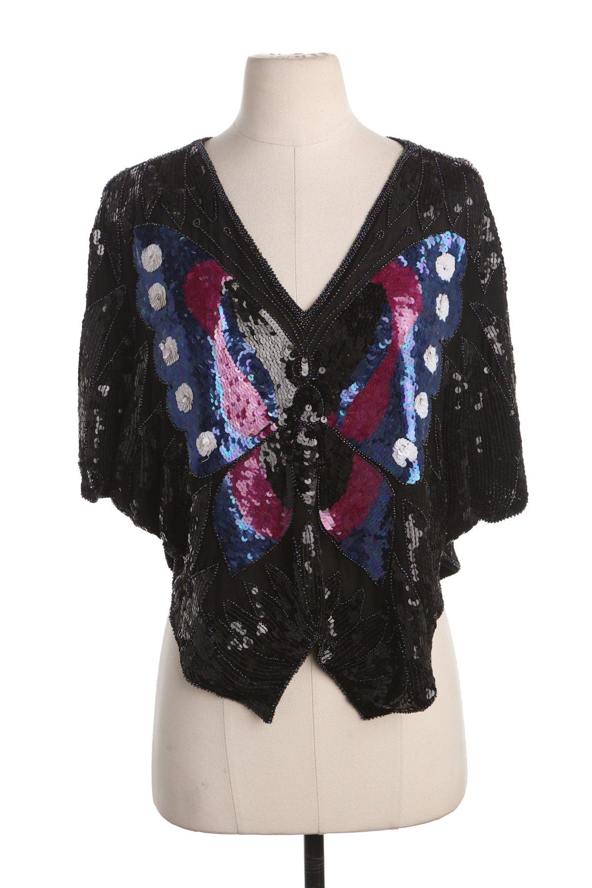 Vintage Black Sequin Top with Butterfly Design - Era (80's - 90's)