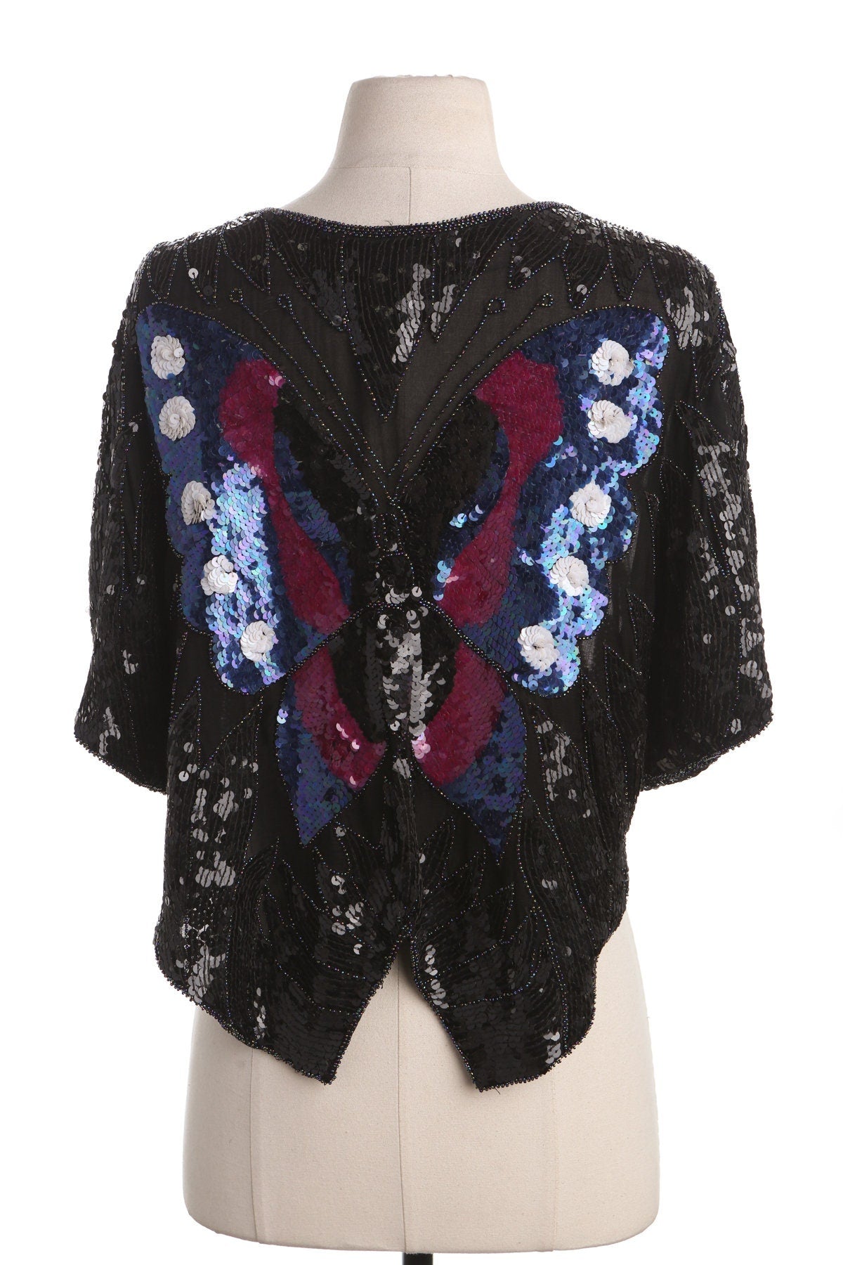 Vintage Black Sequin Top with Butterfly Design - Era (80's - 90's)
