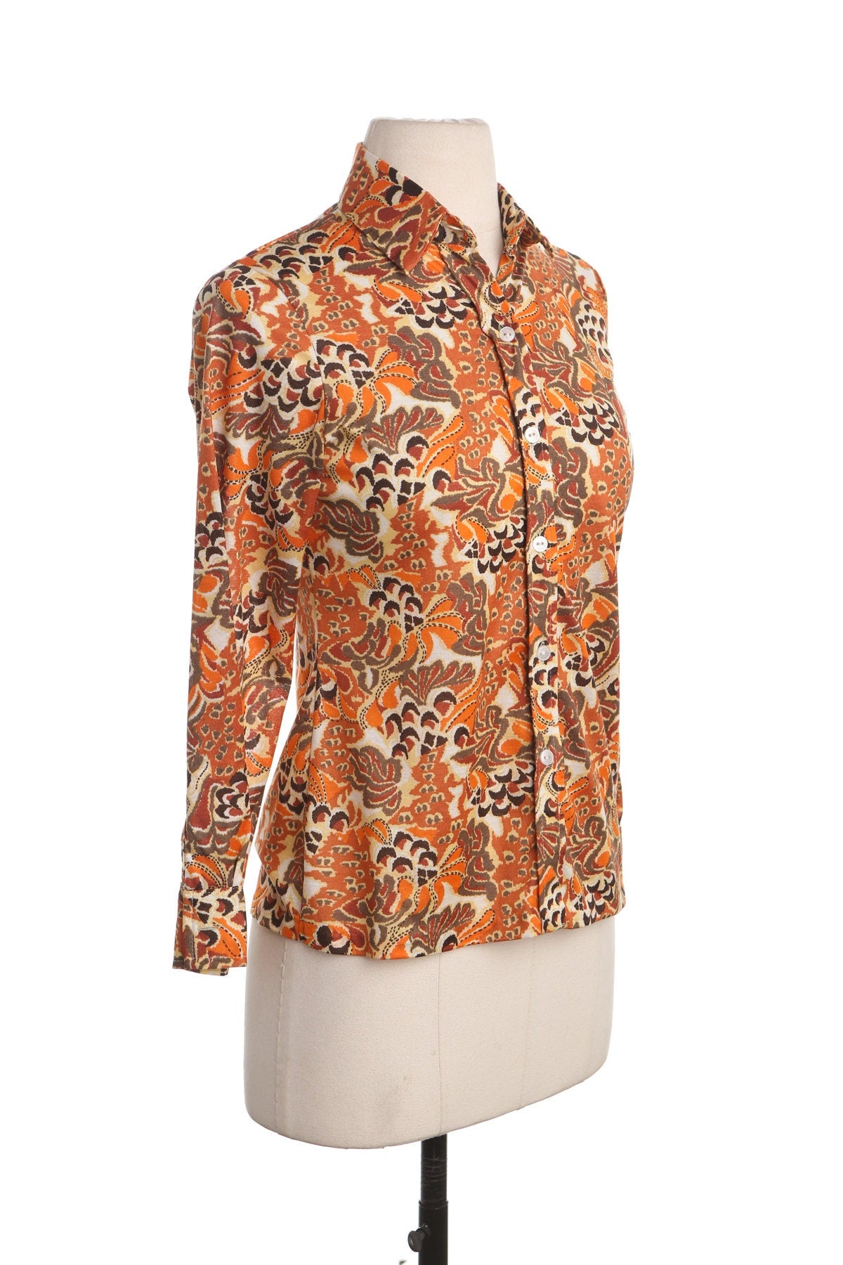 70's Orange Floral Print Top