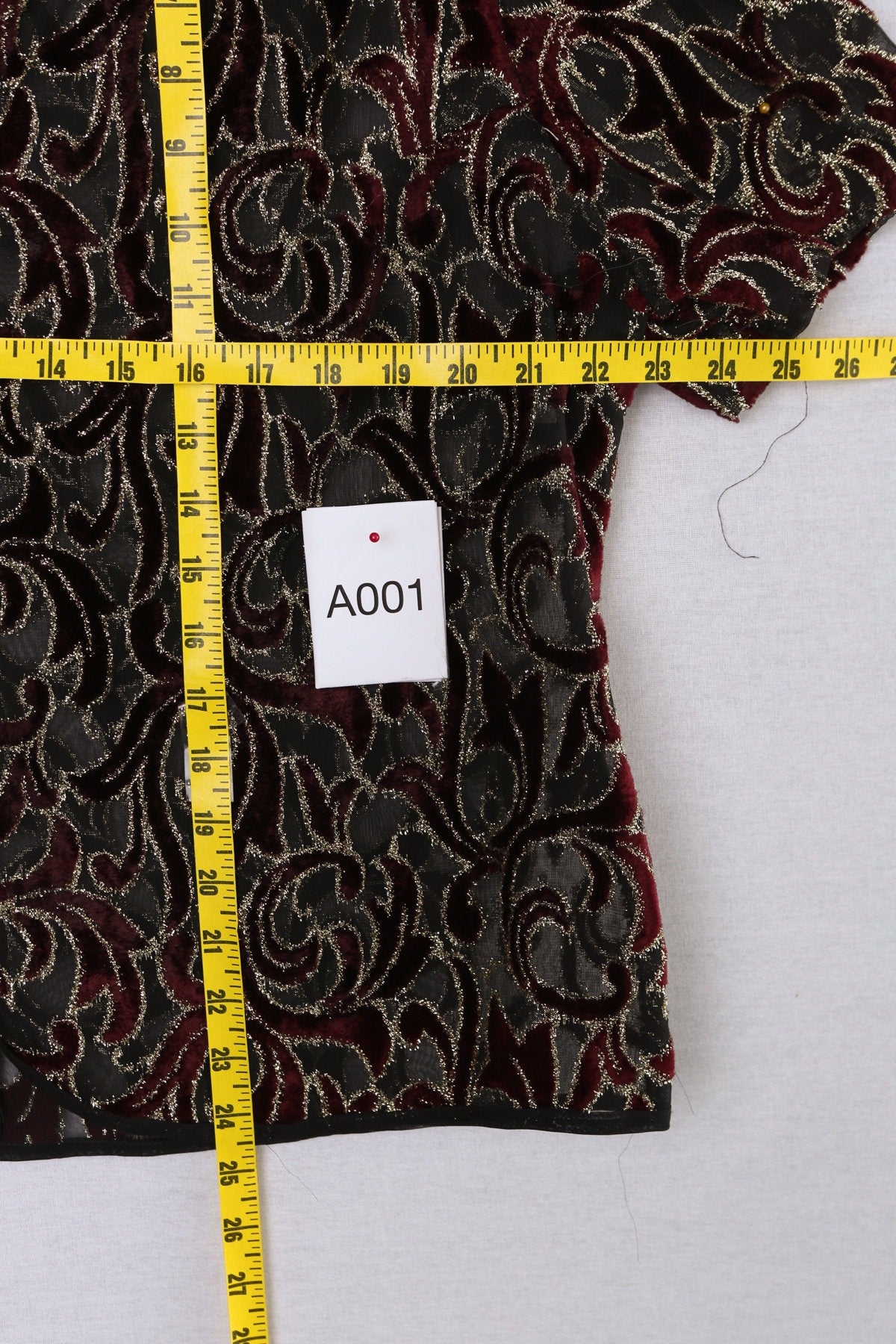 90's Women Black Sheer Top with Velvet Floral Design