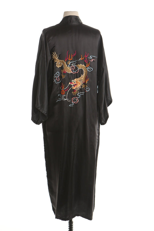 Vintage robe black embroidered dragon chinese dun huang women