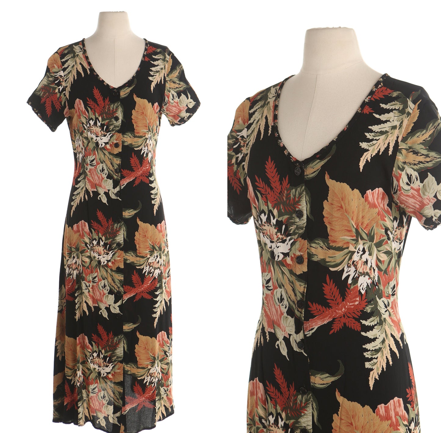 Vintage 90's women summer dress rayon black made in usa