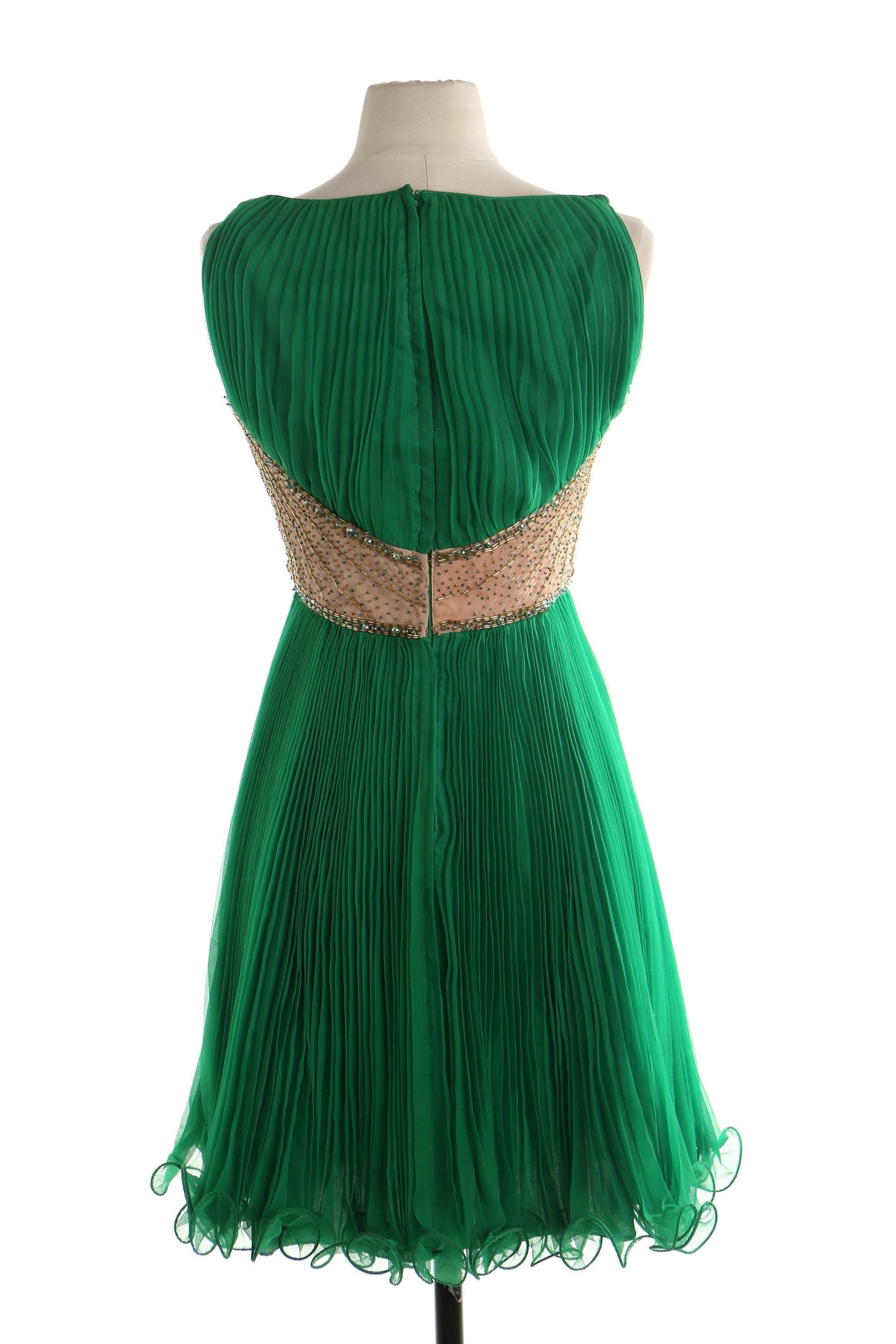 Vintage 70's evening dress women formal pleated ruffle beaded green jack bryan dupuis