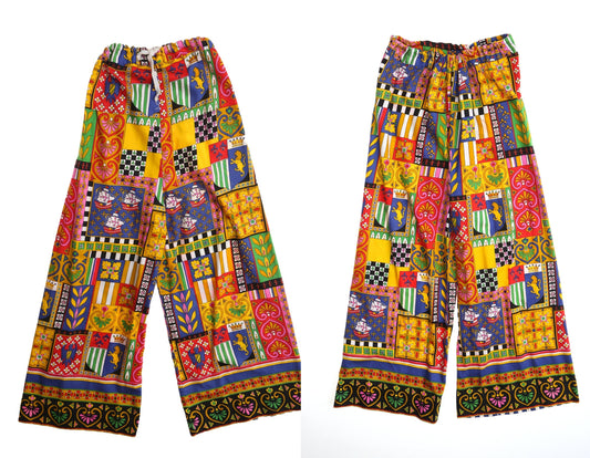 Vintage 70's hippie patchwork print yellow floral women boho strap