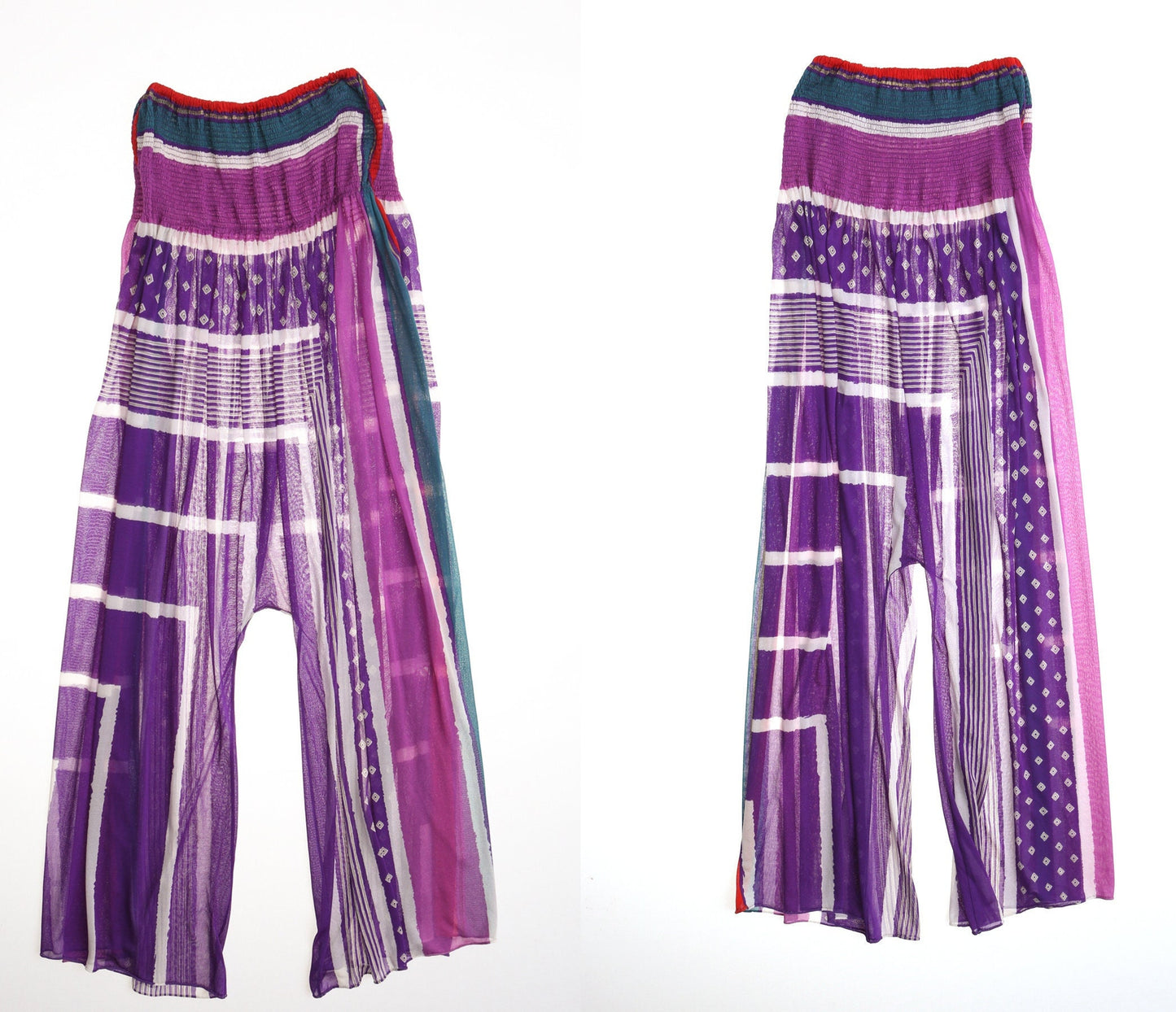 Vintage women 70's strapless jumpsuit poly purple striped disco studio 54