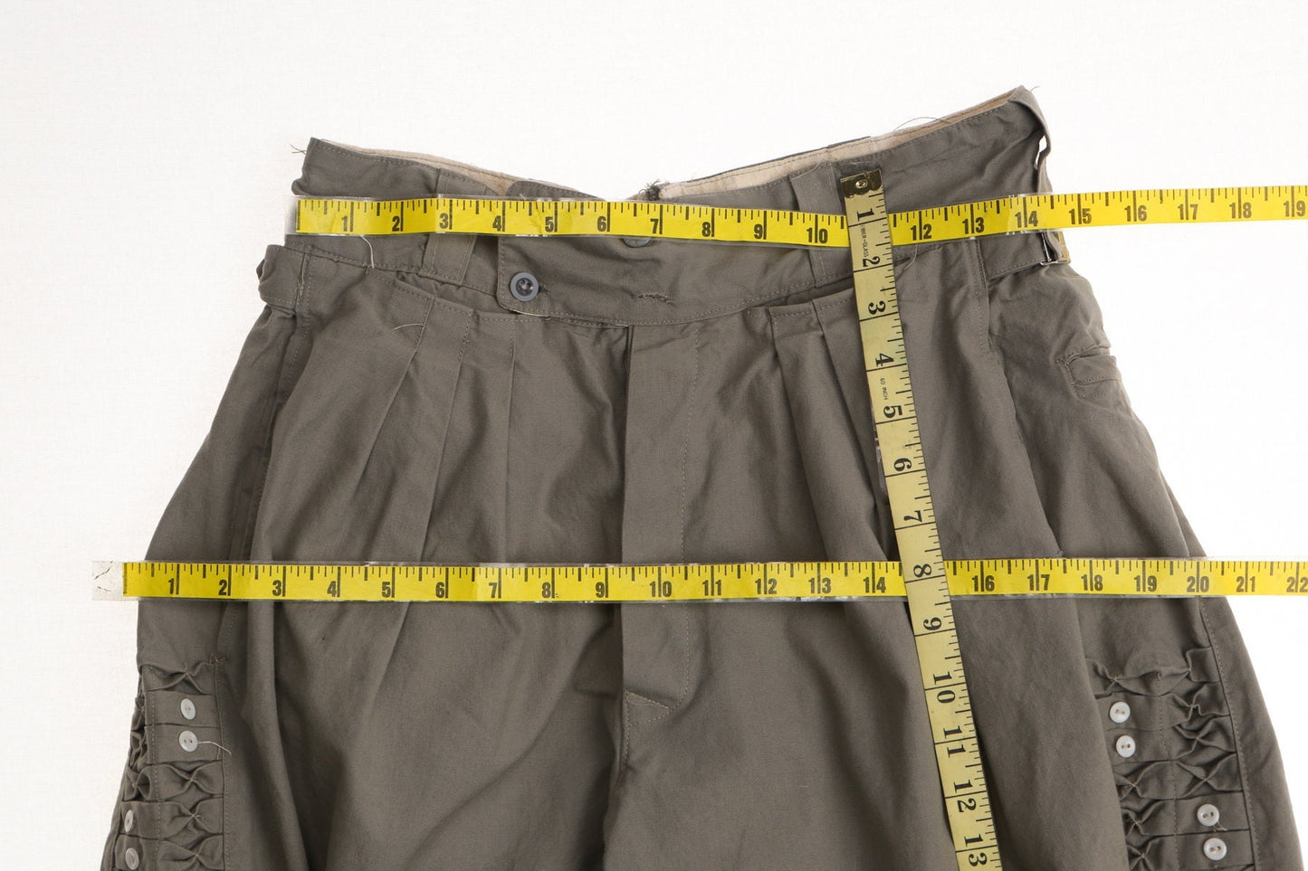 Vintage men green parachute pants 90's button side women 80's german