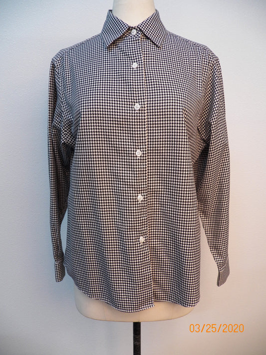 Black white plaid top women casual button up blouse