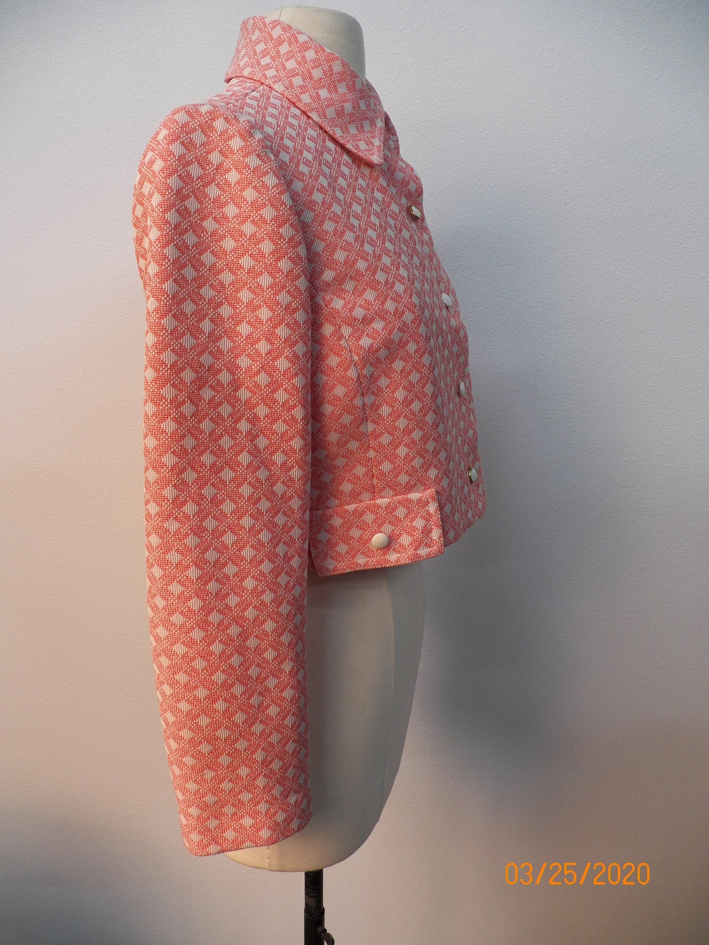 Pink plaid 70's jacket cropped women polyester white casual