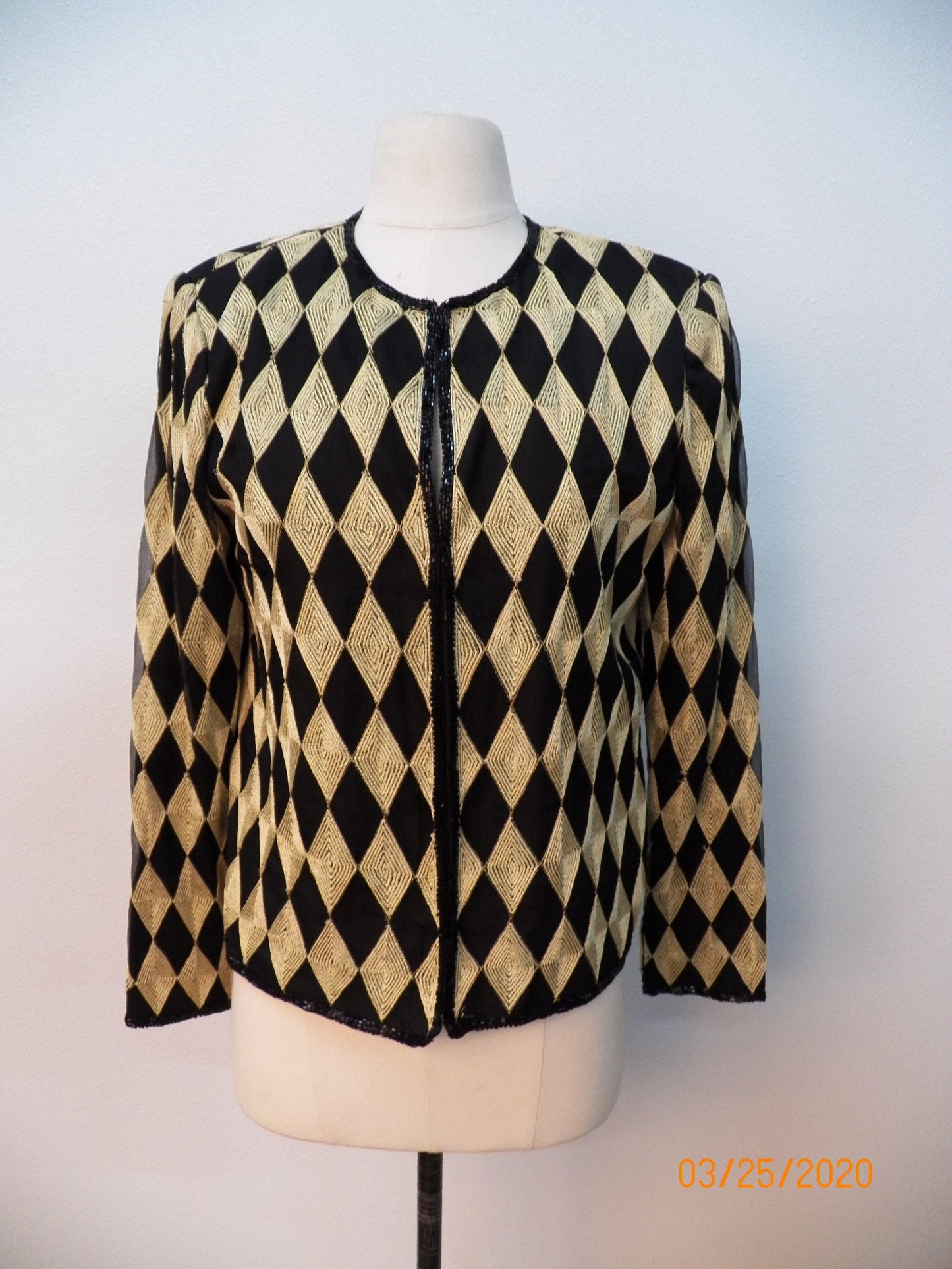 Black gold 80's casual jacket embroidered metallic 90's women