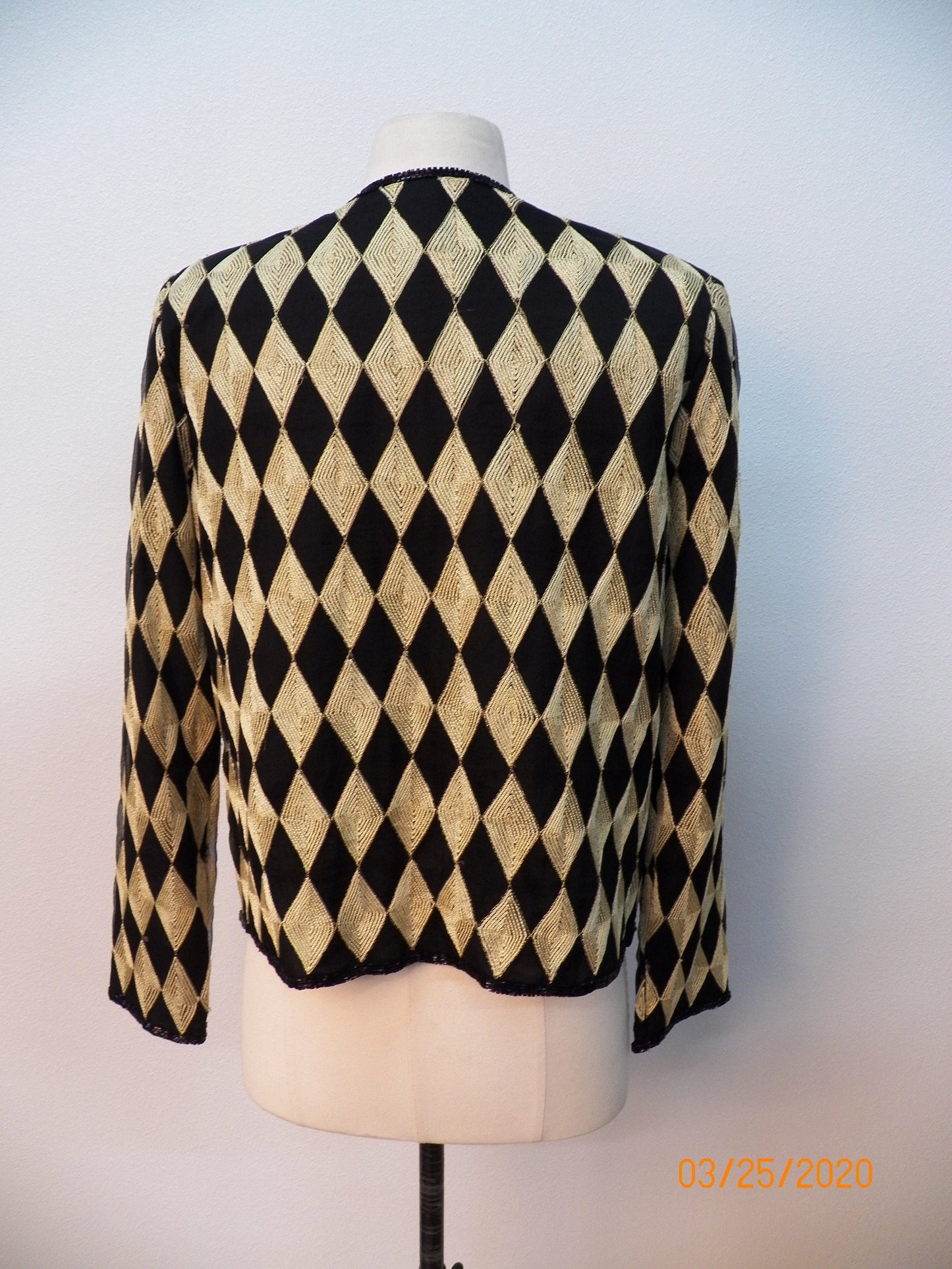 Black gold 80's casual jacket embroidered metallic 90's women