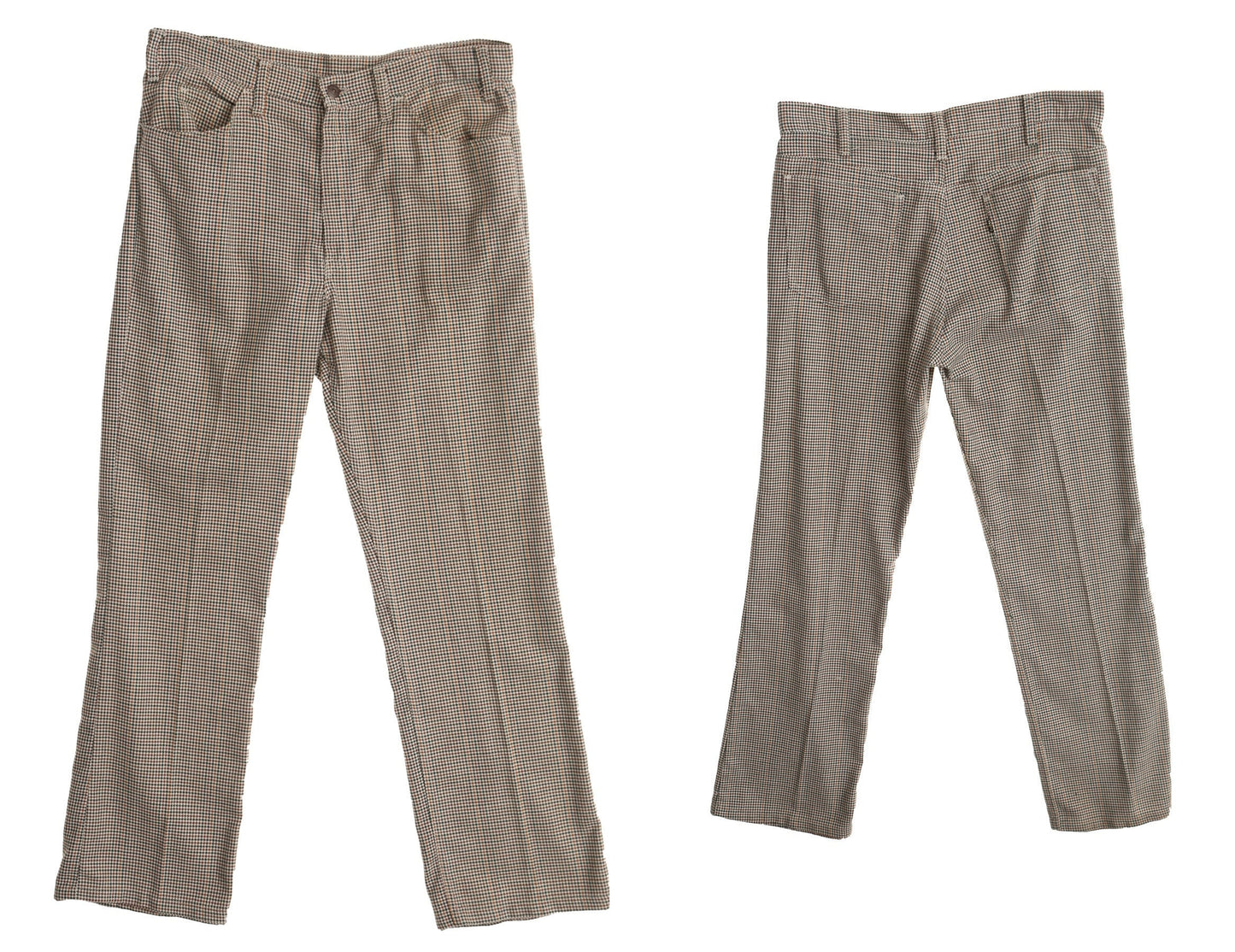 Vintage levi's 70's poly plaid pants men beiege green black tab casual hippie disco