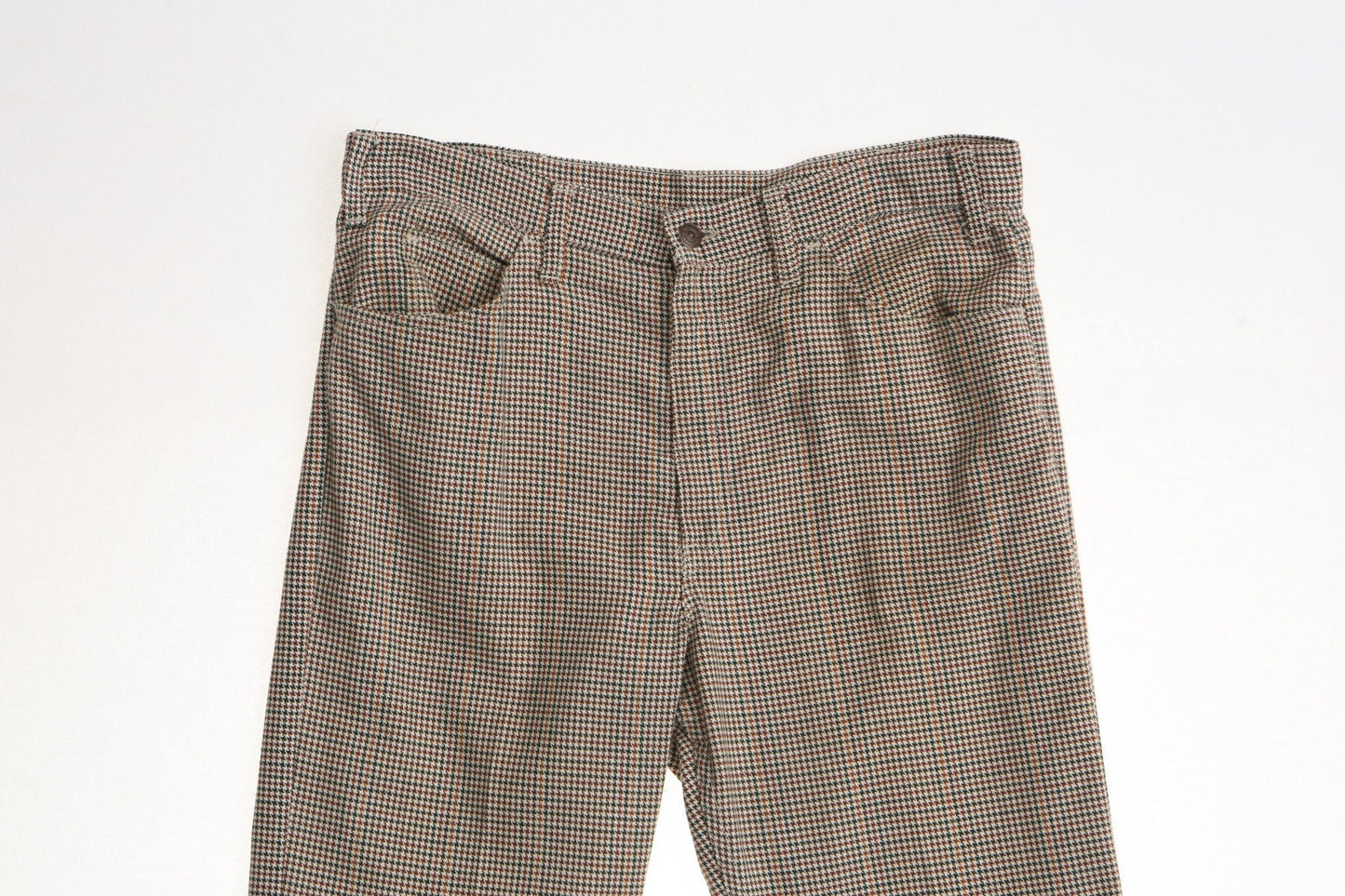 Vintage levi's 70's poly plaid pants men beiege green black tab casual hippie disco