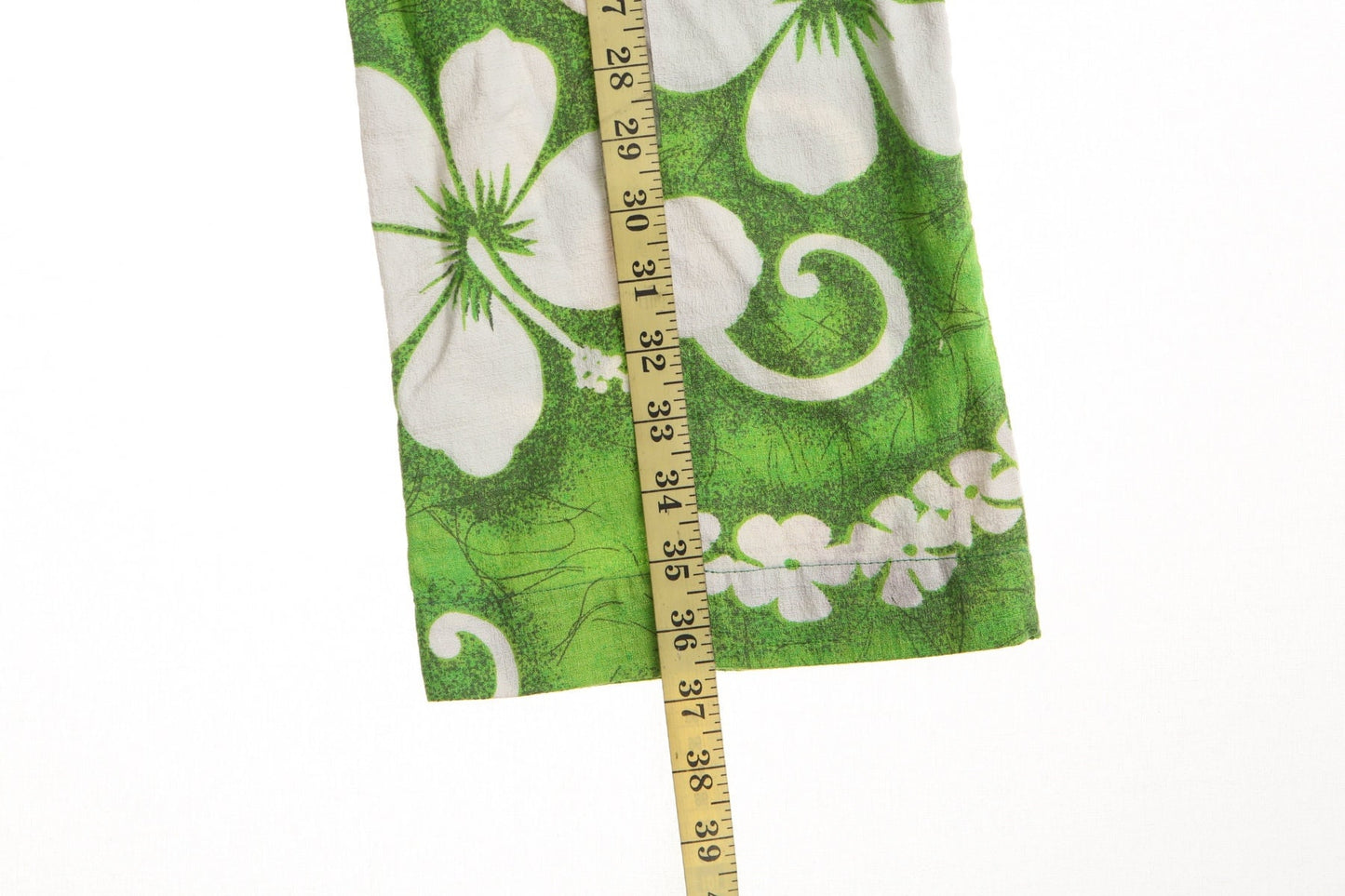 Vintage men cotton green hawaii pants plant white print 70's hawaiian