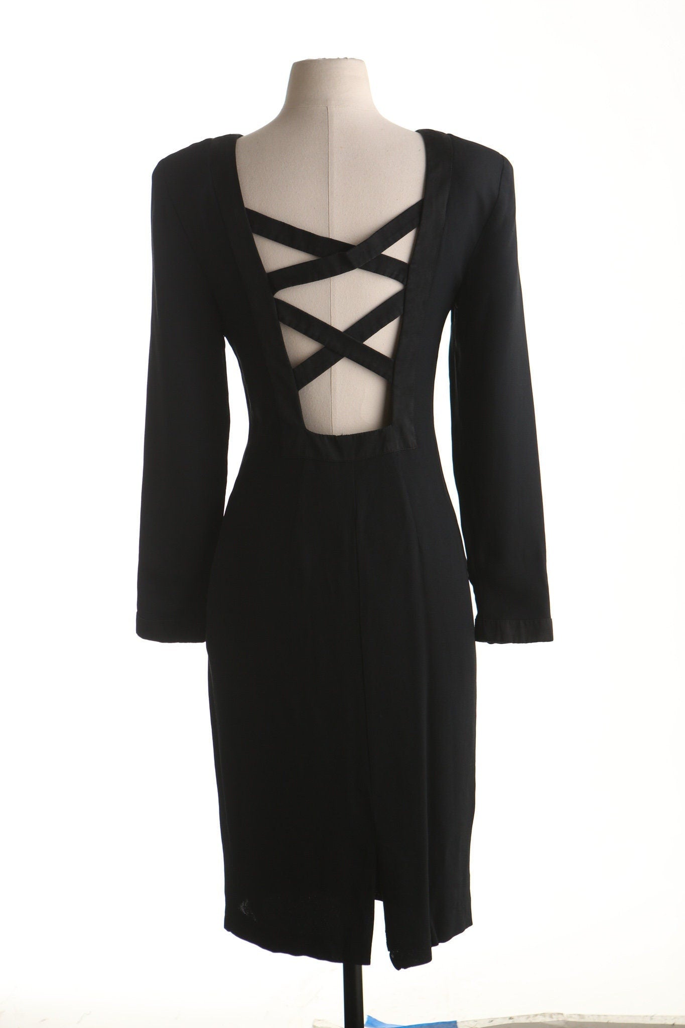 Vintage women black formal evening 90's dress valerie stevens casual open back