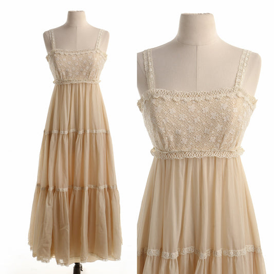 Vintage women 70's long hippie strap boho dress western