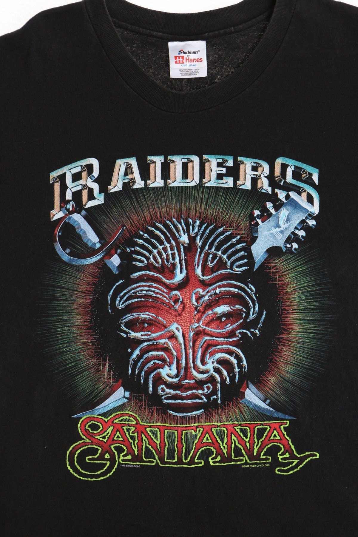 Vintage santana raiders nfl black music concert shirt 2000 y2k