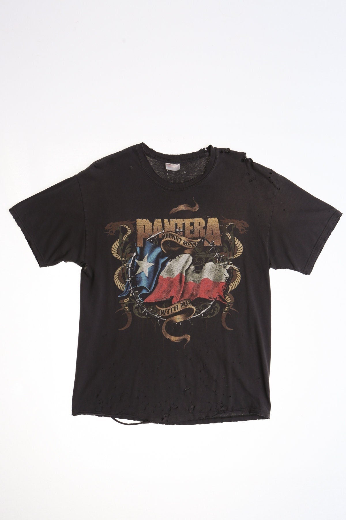 Vintage black pantera rock band shirt texas flag