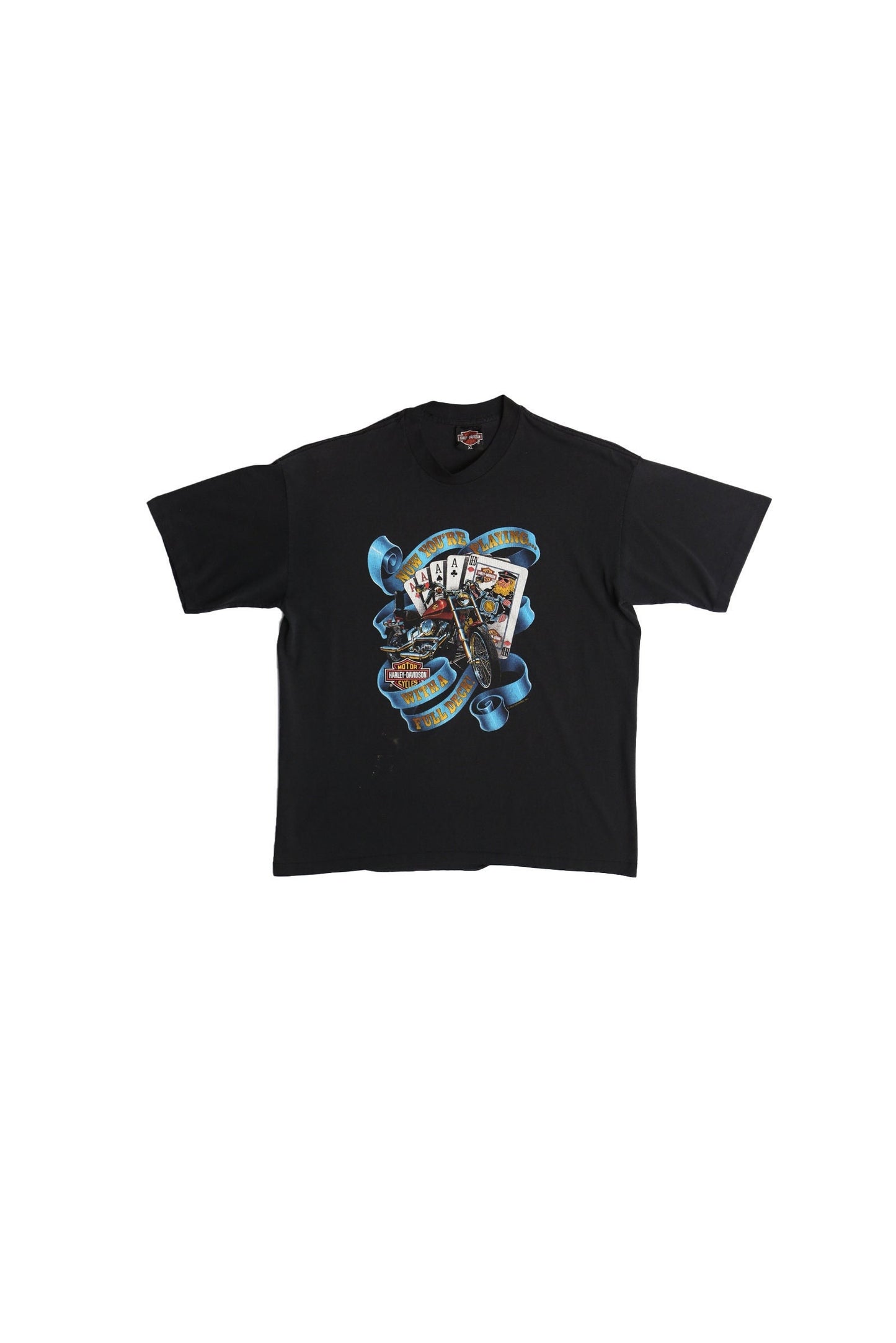 Vintage harley davidson shirt black biker 90's xl dealer poker cards