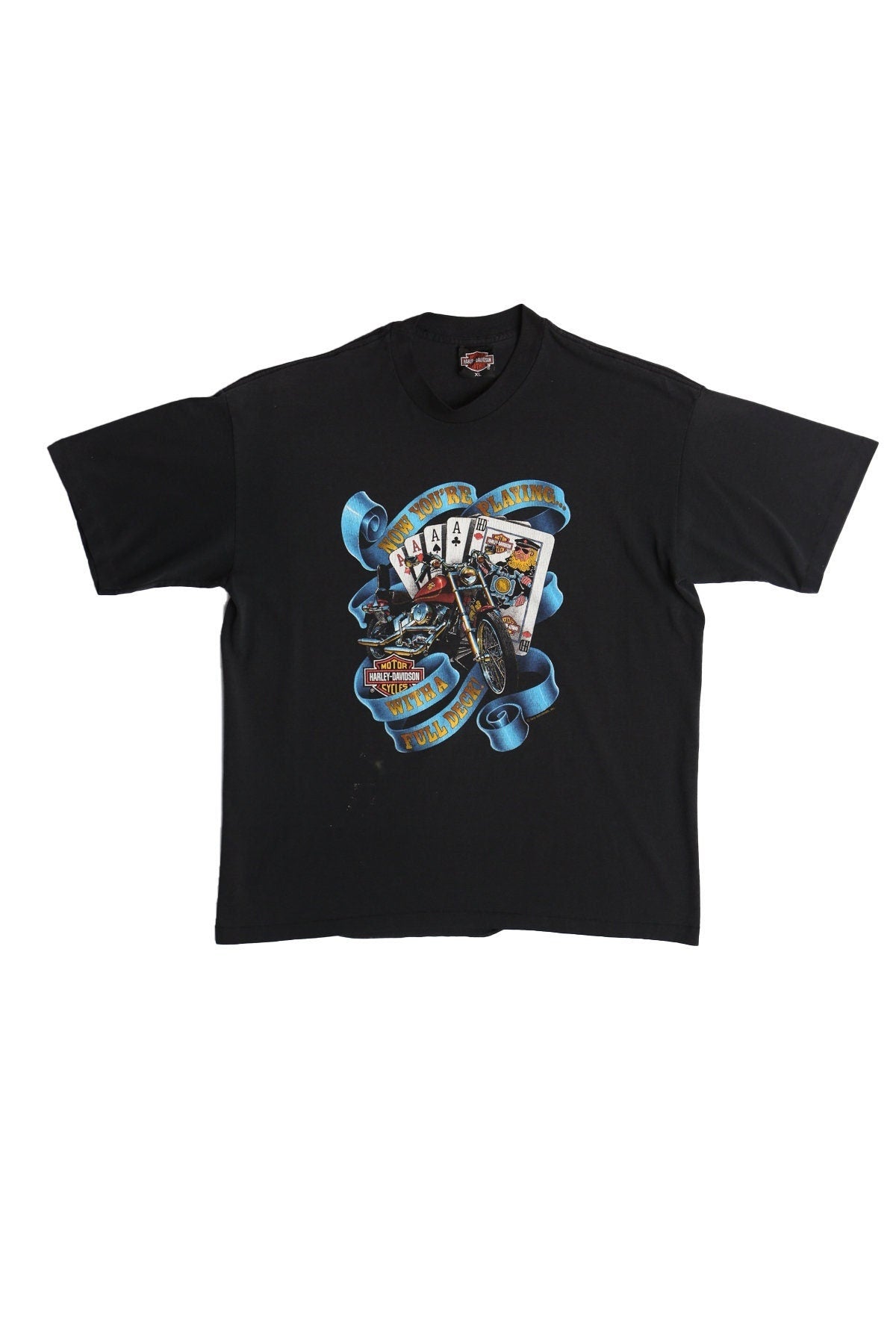 Vintage harley davidson shirt black biker 90's xl dealer poker cards