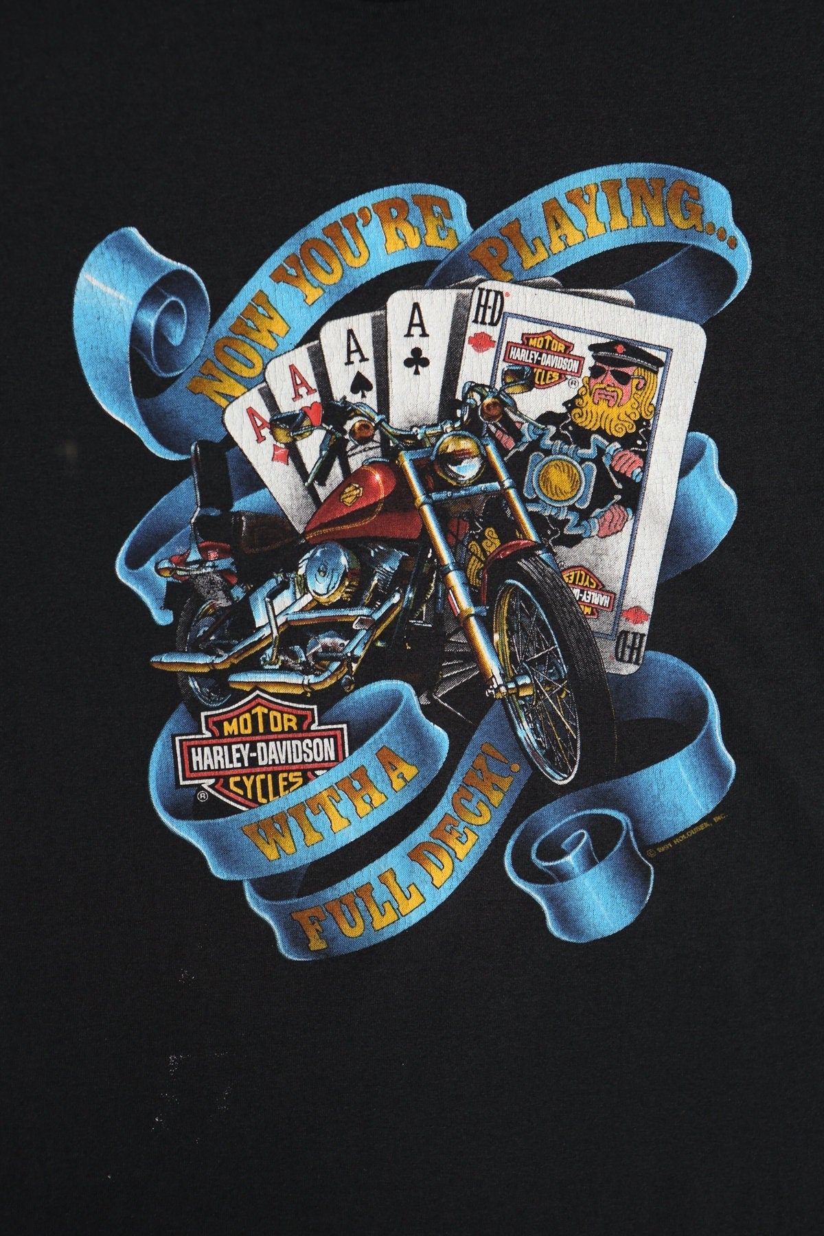 Vintage harley davidson shirt black biker 90's xl dealer poker cards