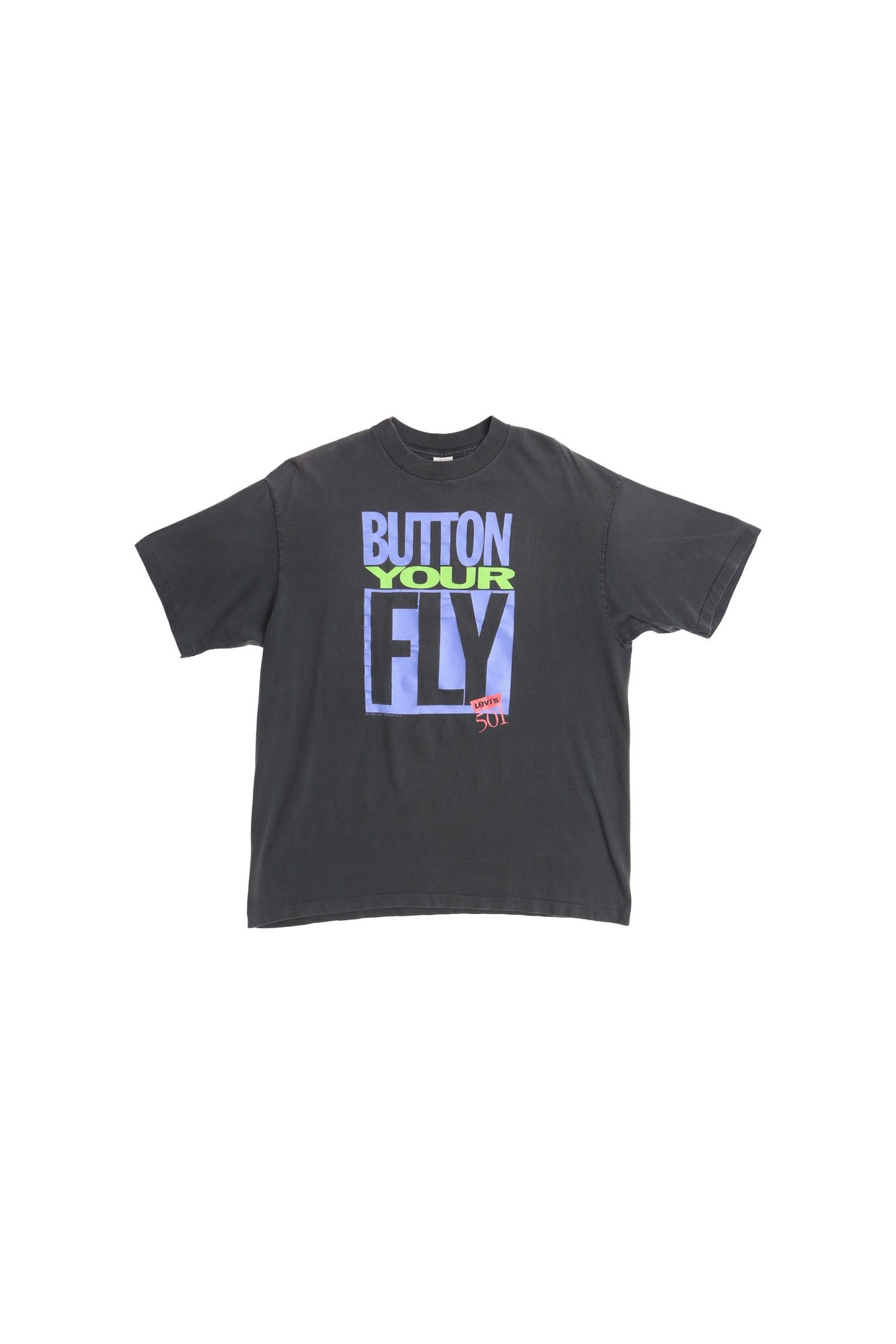 Vintage 501 levi's button fly graphic shirt t-shirt black 90's xl made in usa
