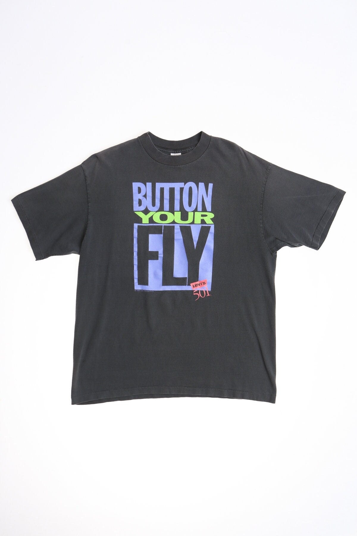 Vintage 501 levi's button fly graphic shirt t-shirt black 90's xl made in usa