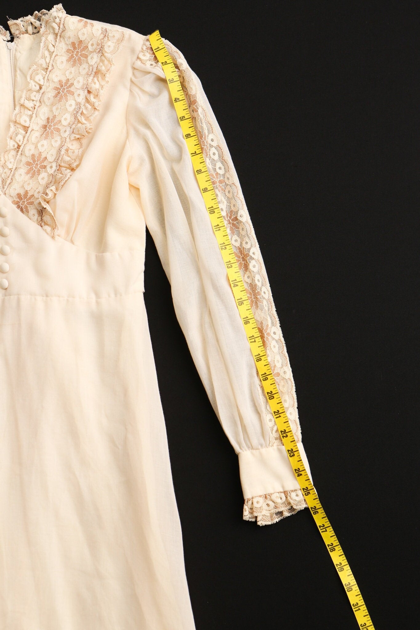 Vintage prairie 70's long beige lace dress western hippie victorian boho