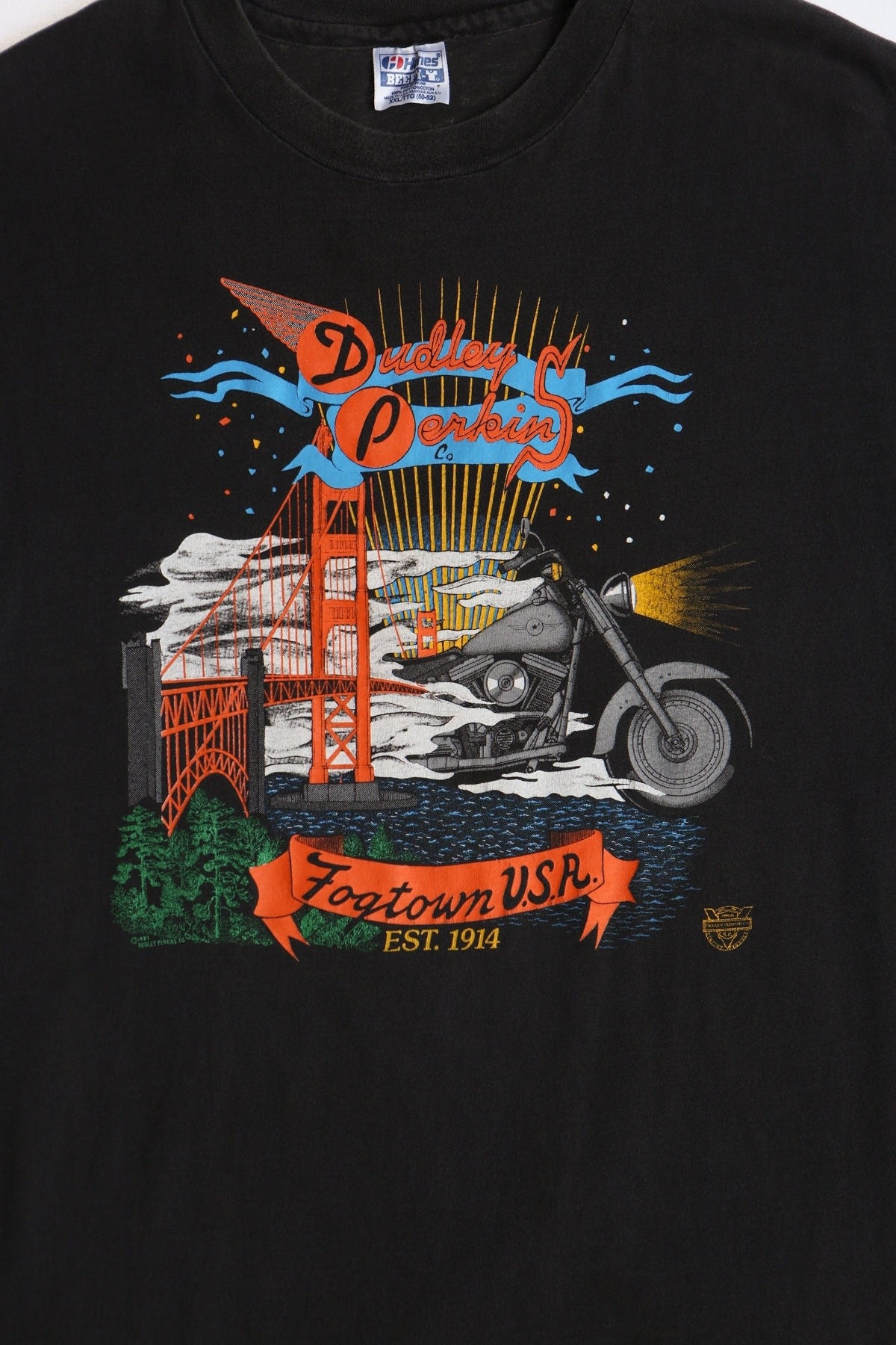 Vintage dudley perkins biker motorcycle dealer san francisco 90's shirt t-shirt 1914 fogtown usr