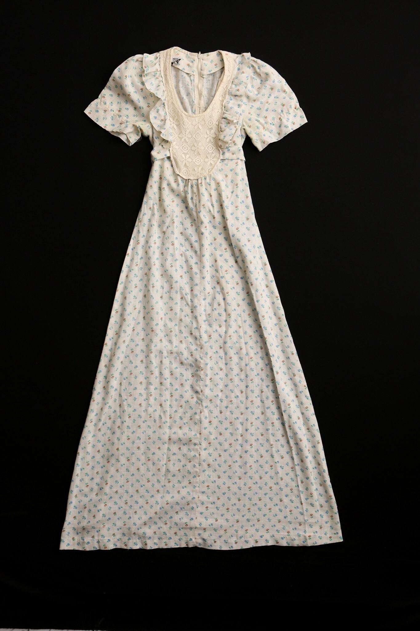 Vintage 70's long dress floral beige