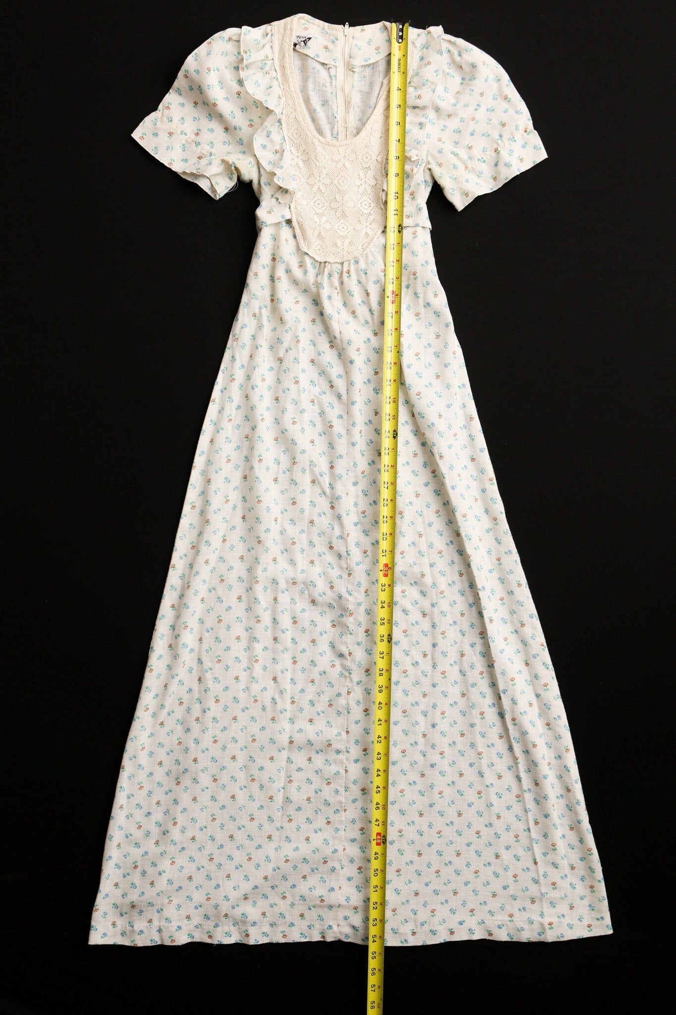 Vintage 70's long dress floral beige