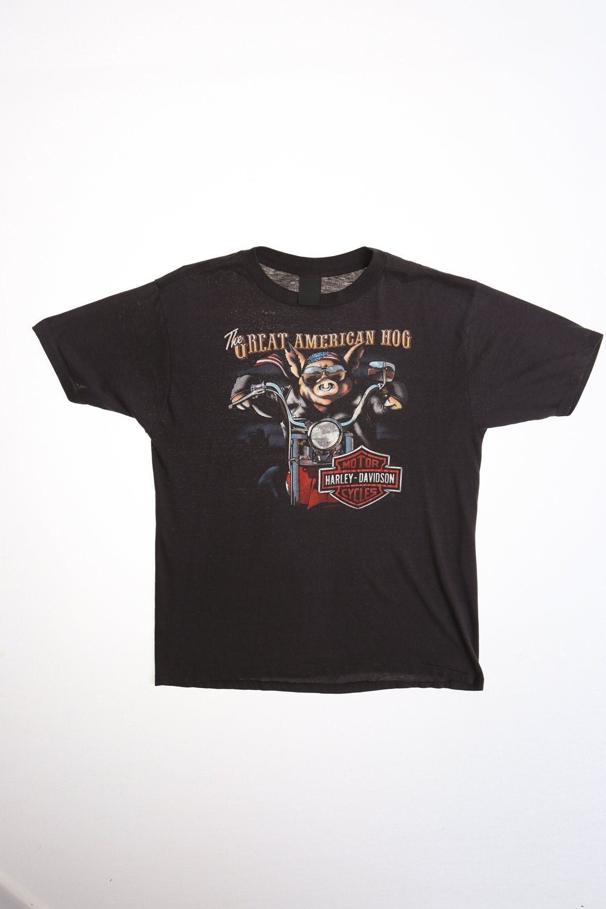 Vintage harley davidson t-shirt shirt black the great american hog biker 3d emblem label