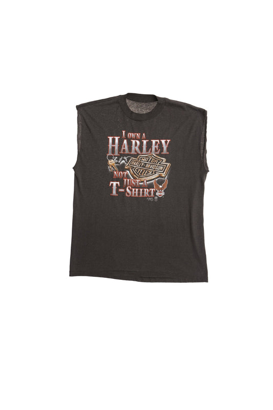 Vintage harley davidson shirt sleeveless t-shirt black 3d emblem 1988
