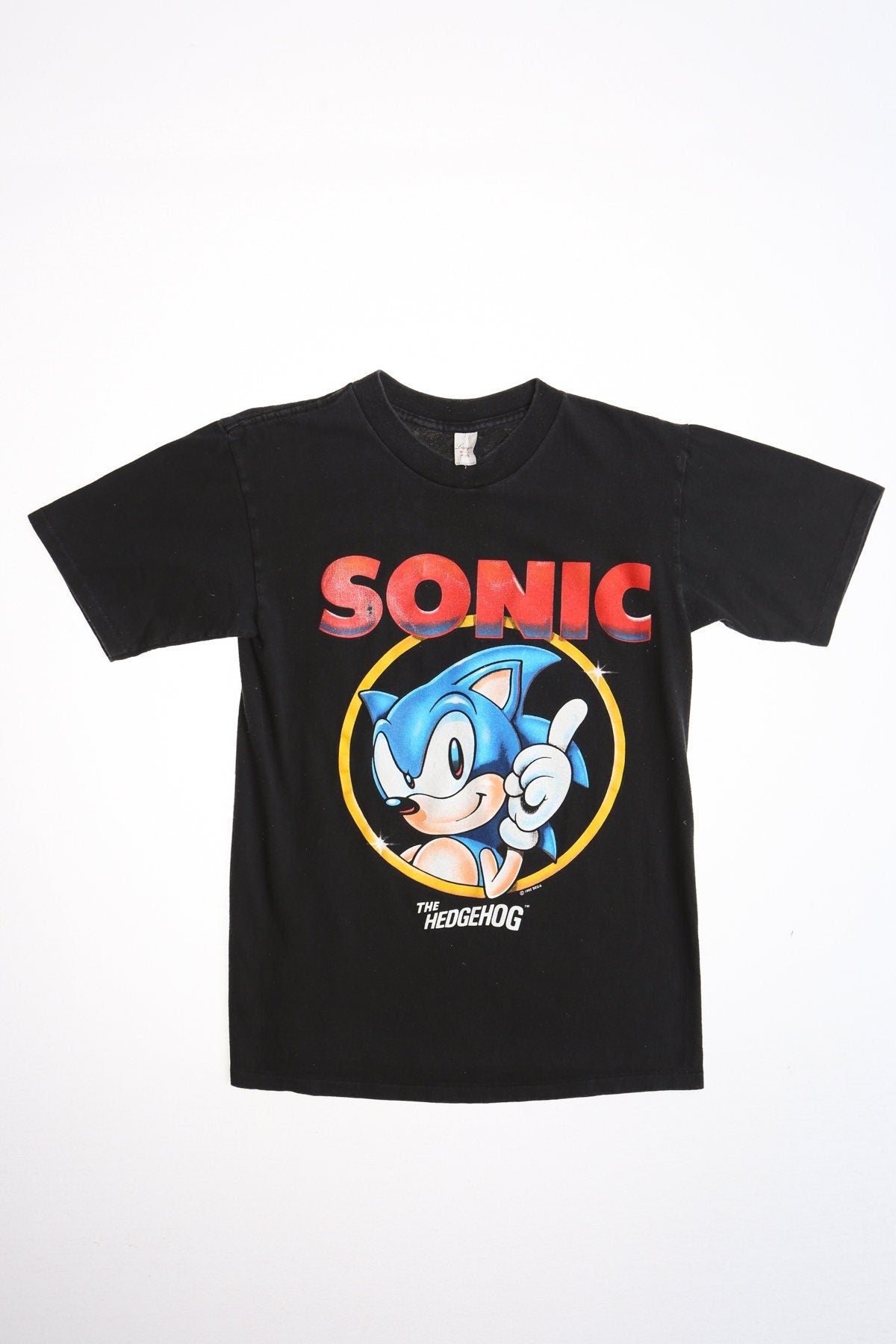 Vintage sonic black sega 1992 the hedgehog shirt 90's t-shirt medium print