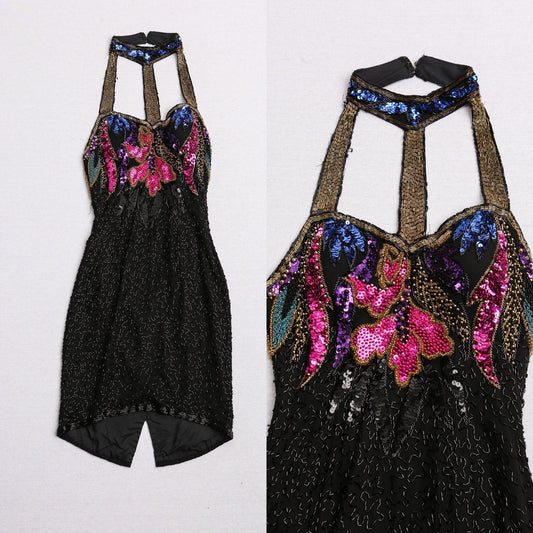 Vintage 90's 80's prom dress sequin evening casual floral