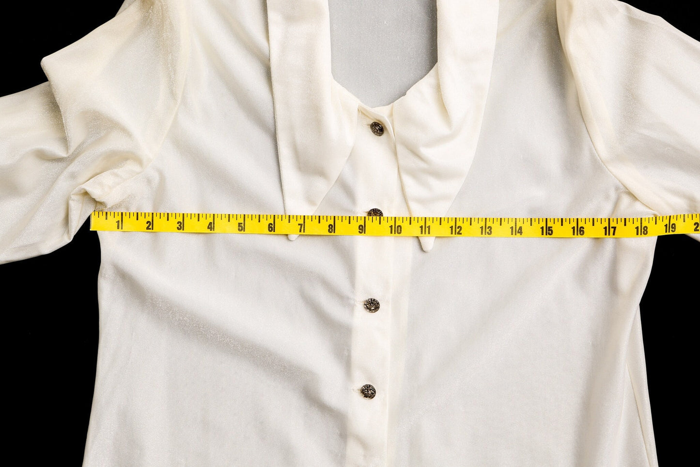 Women 70's white polyester blouse top button butterfly collar disco casual campus casuals